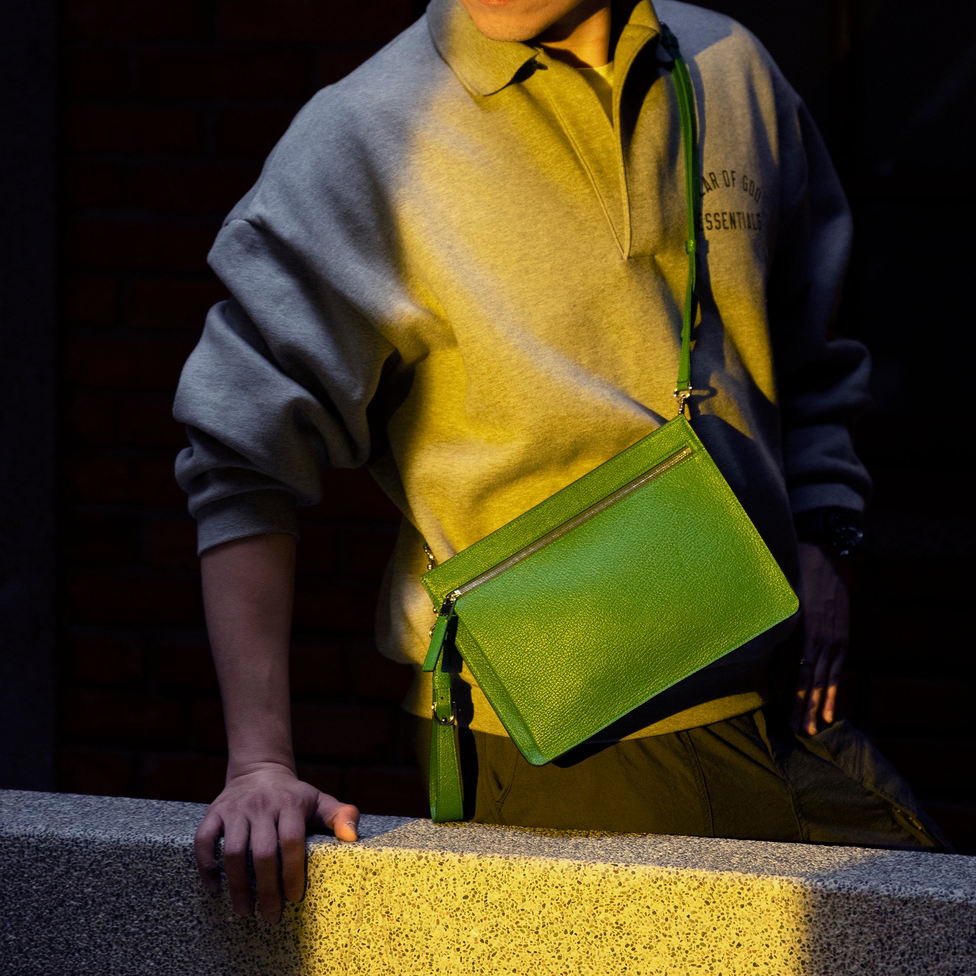 FUJITAKA|Chevre 山羊皮革手拿/單肩兩用包 (綠)