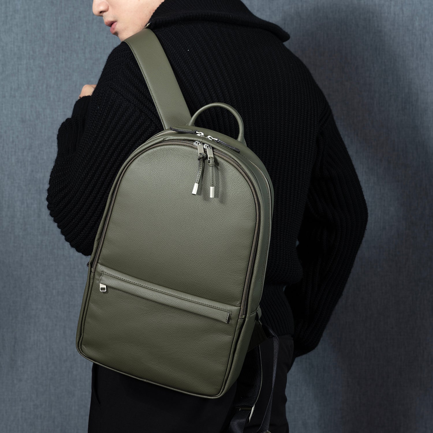 FUJITAKA|Pacchetto A4 皮革後背包 (卡其綠)