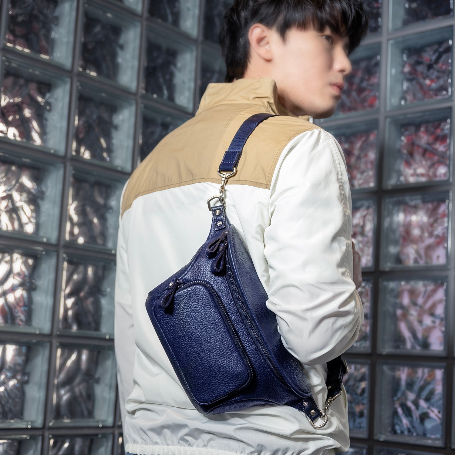 FUJITAKA|瀨尾浩司 旅行皮革腰包 (深藍)