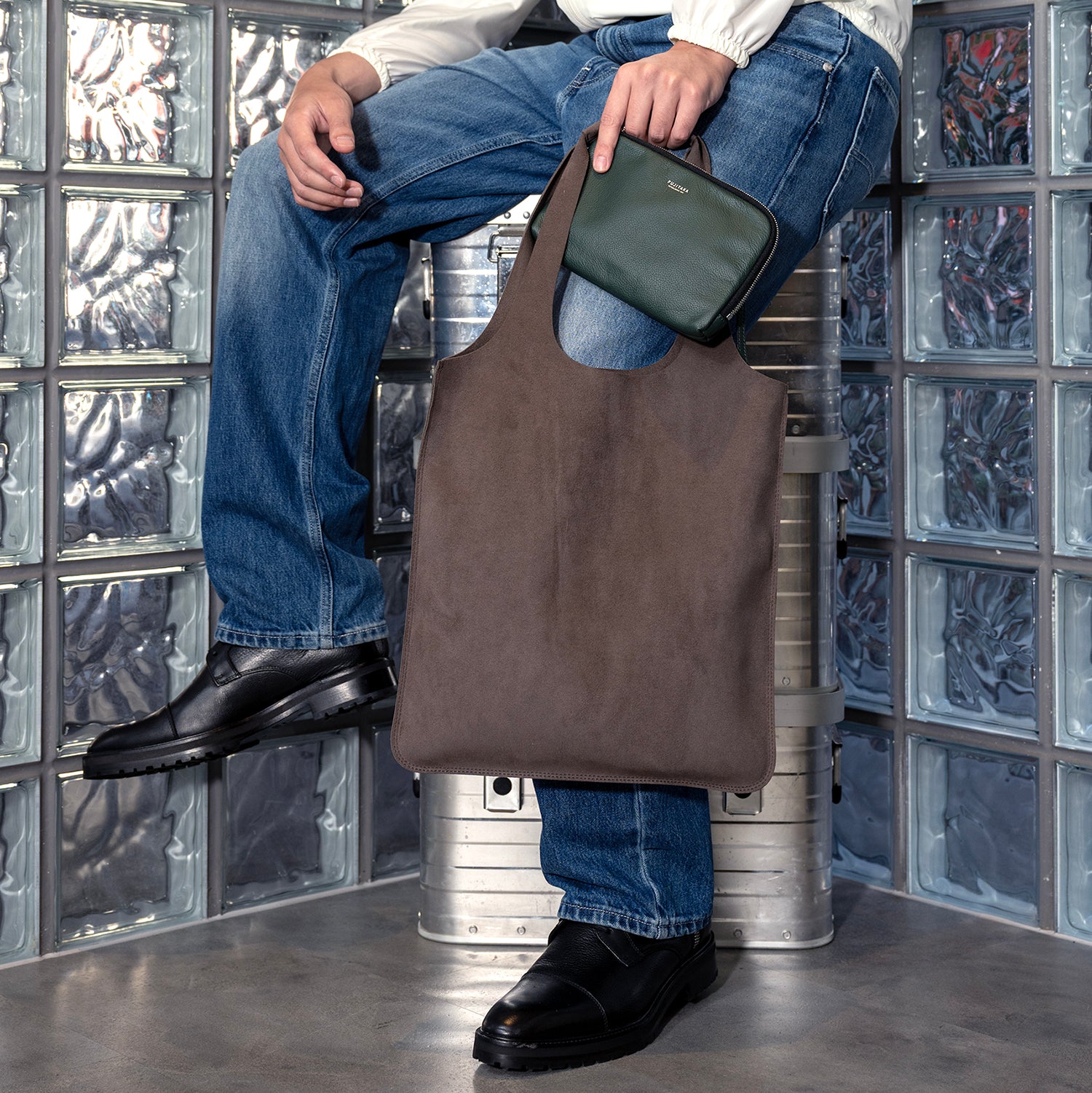 FUJITAKA|Traverse A4 托特包與皮革小袋 (卡其棕/綠)