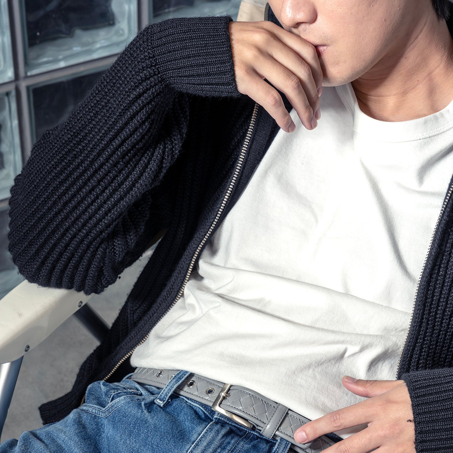 BIAGINI|皮革編織皮帶 (灰)