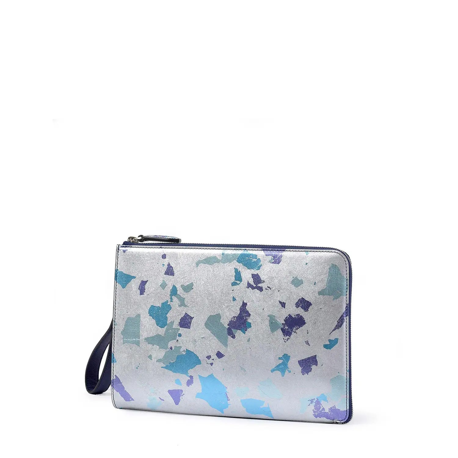 FUJITAKA| Haku B5 皮革手拿包 (銀/藍)