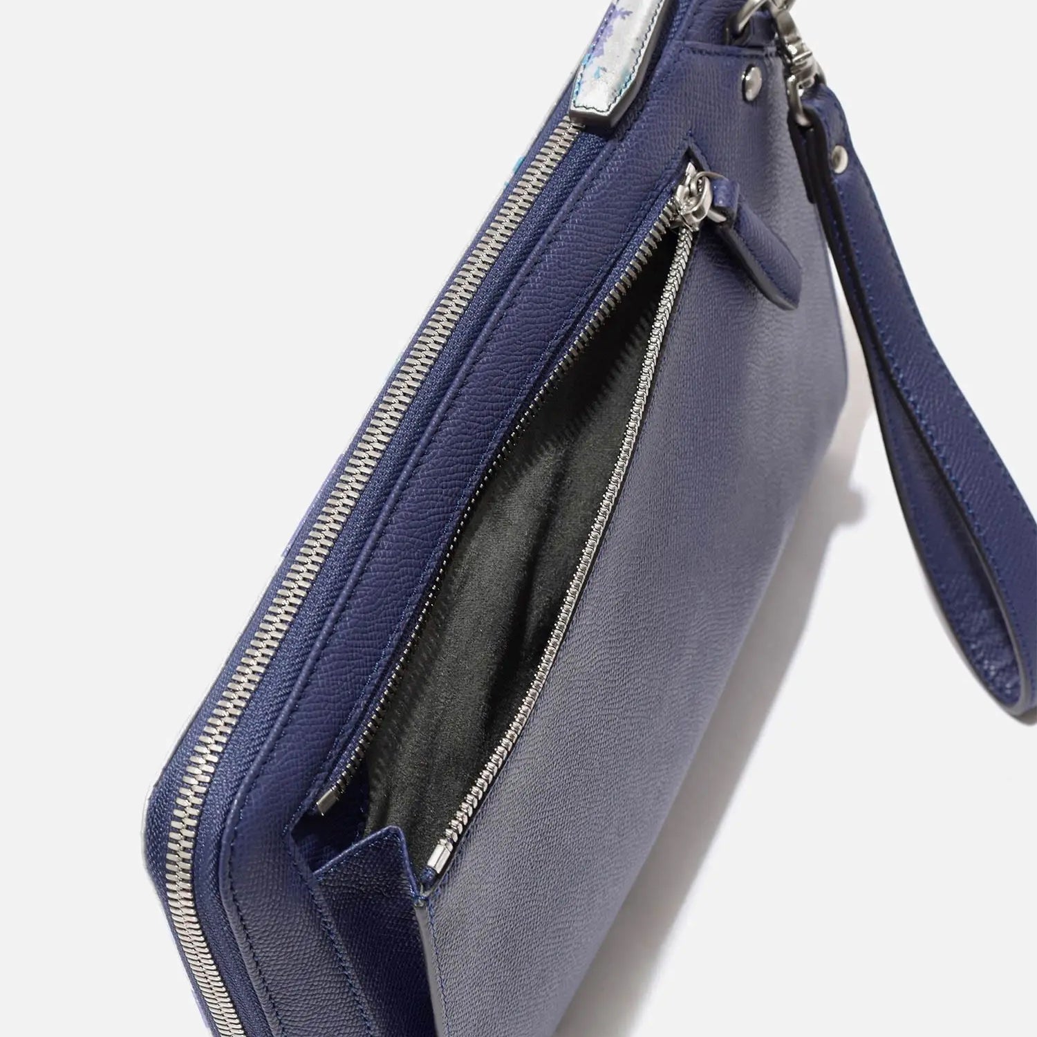 FUJITAKA| Haku B5 皮革手拿包 (銀/藍)