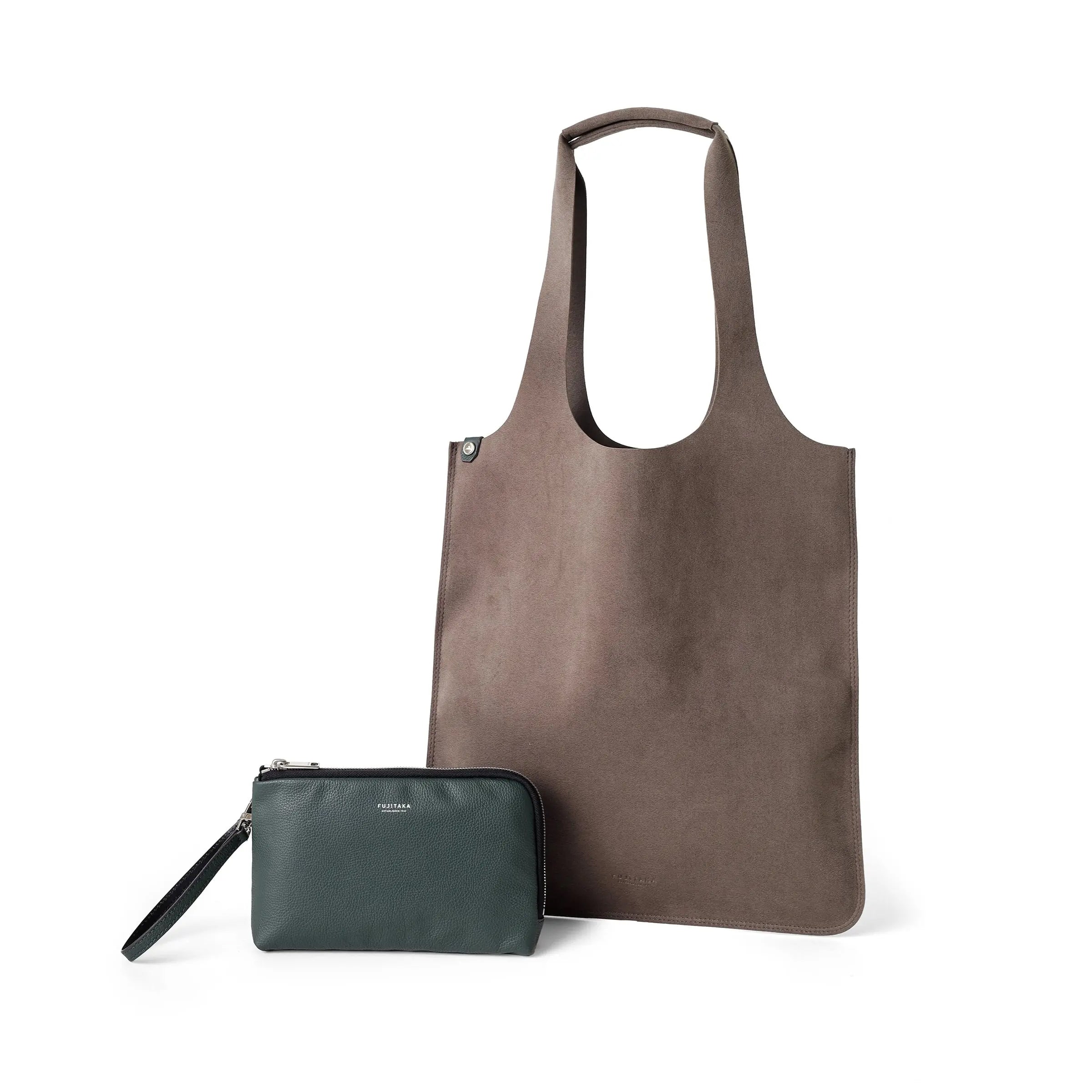 FUJITAKA|Traverse A4 托特包與皮革小袋 (卡其棕/綠)