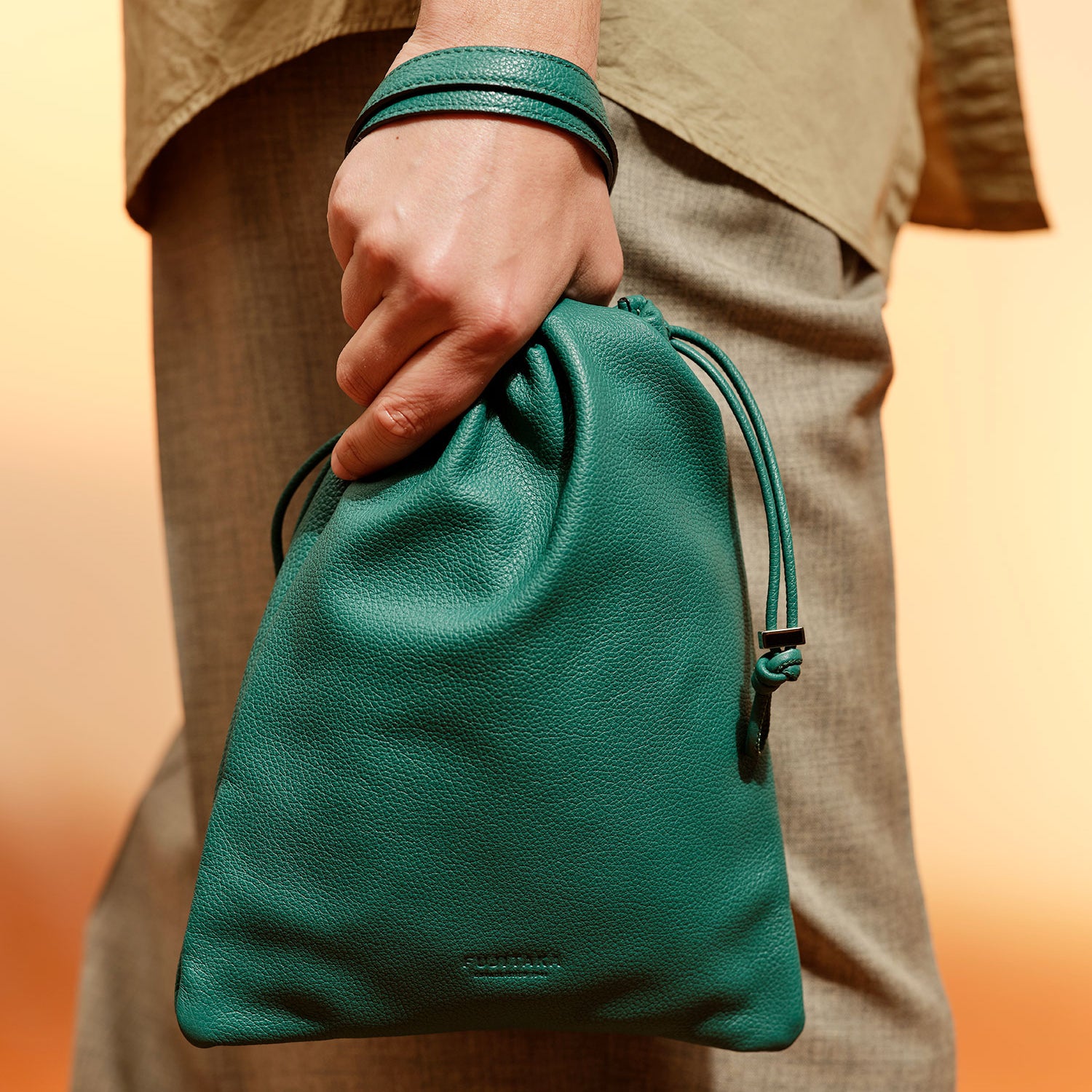 FUJITAKA|Fino 皮革抽繩迷你包 (綠)