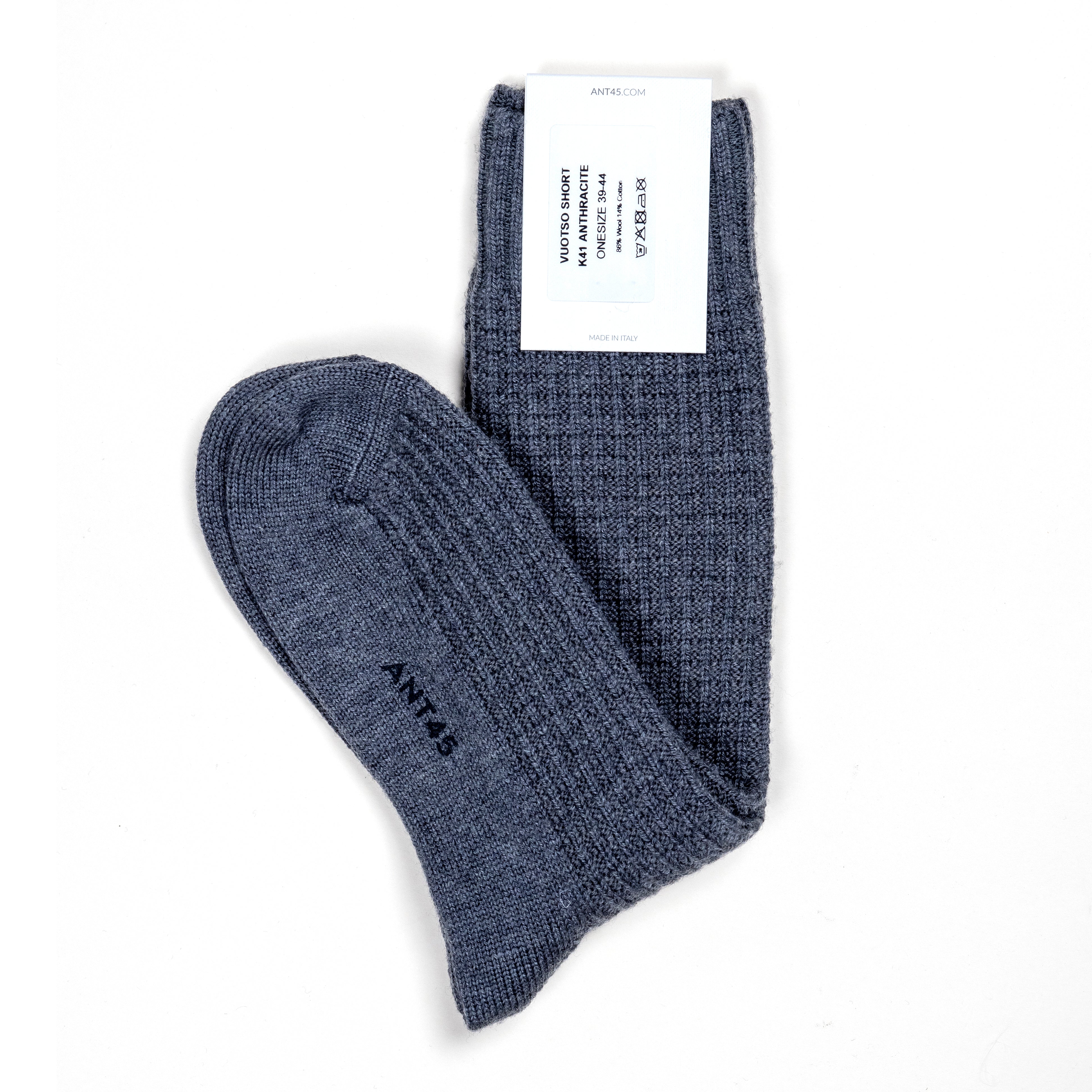 ANT45|Vuotso 羊毛混紡鬆餅格中筒襪 (灰色)