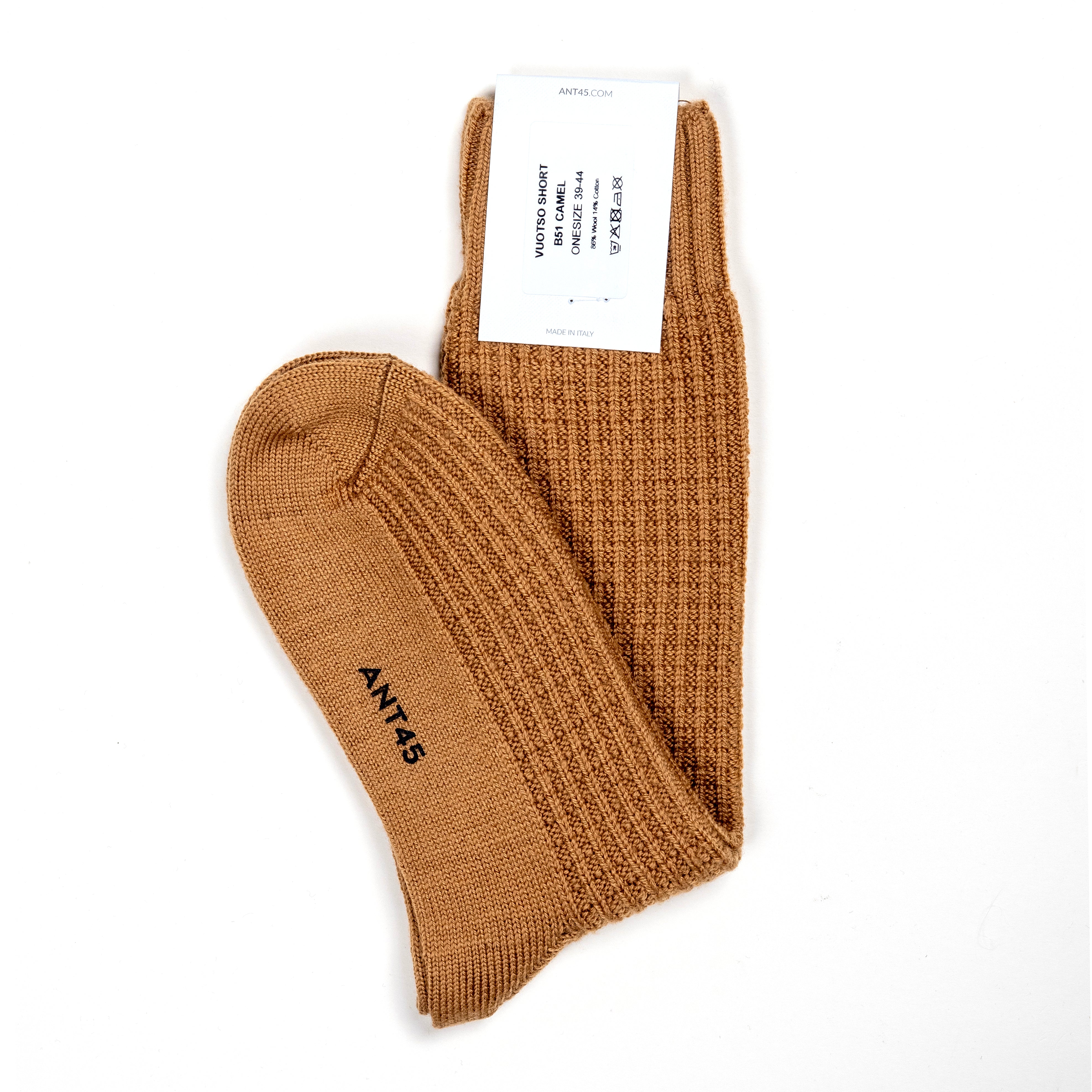 ANT45|Vuotso 羊毛混紡鬆餅格中筒襪 (駝色)