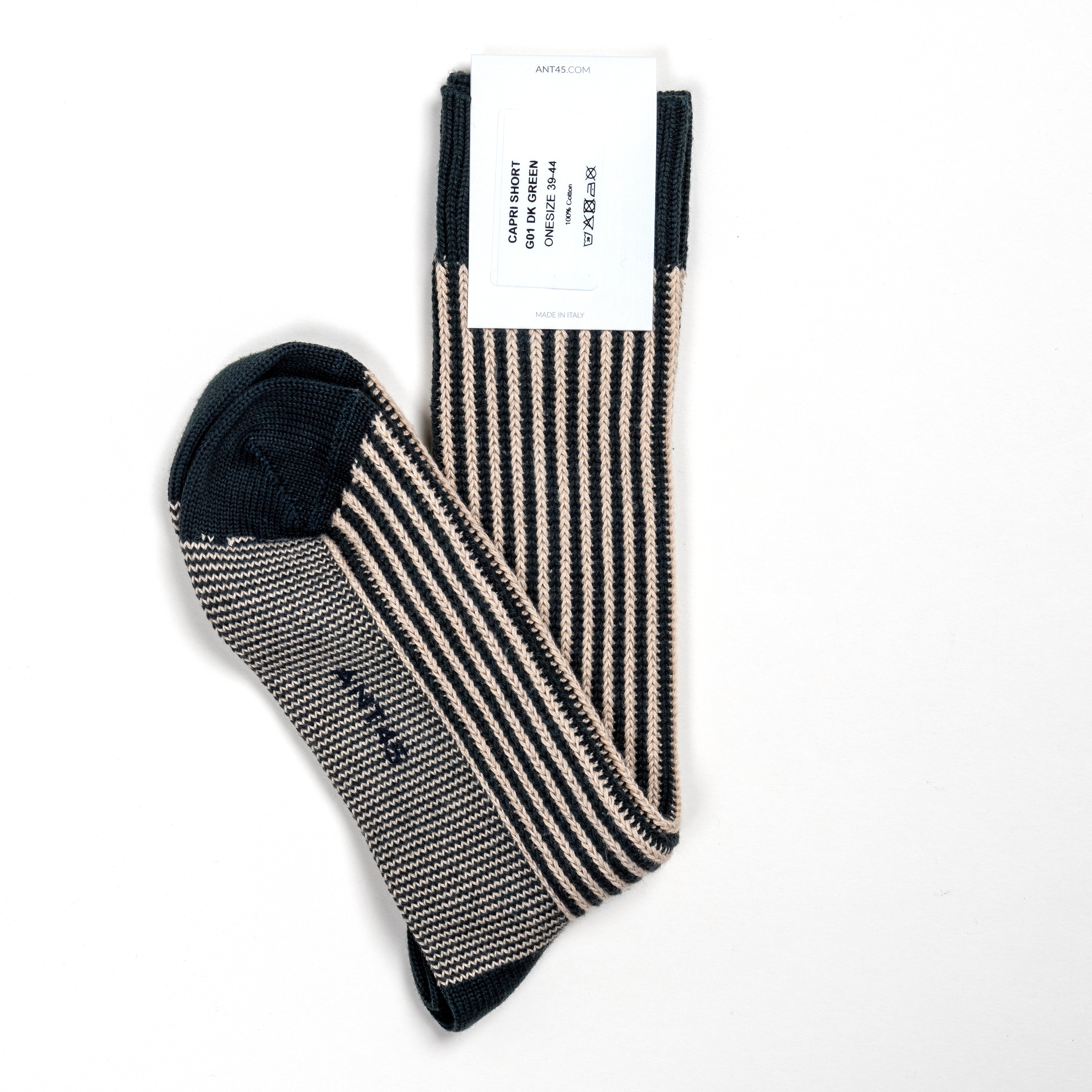 ANT45|Capri 條紋棉質中筒襪 (深綠)