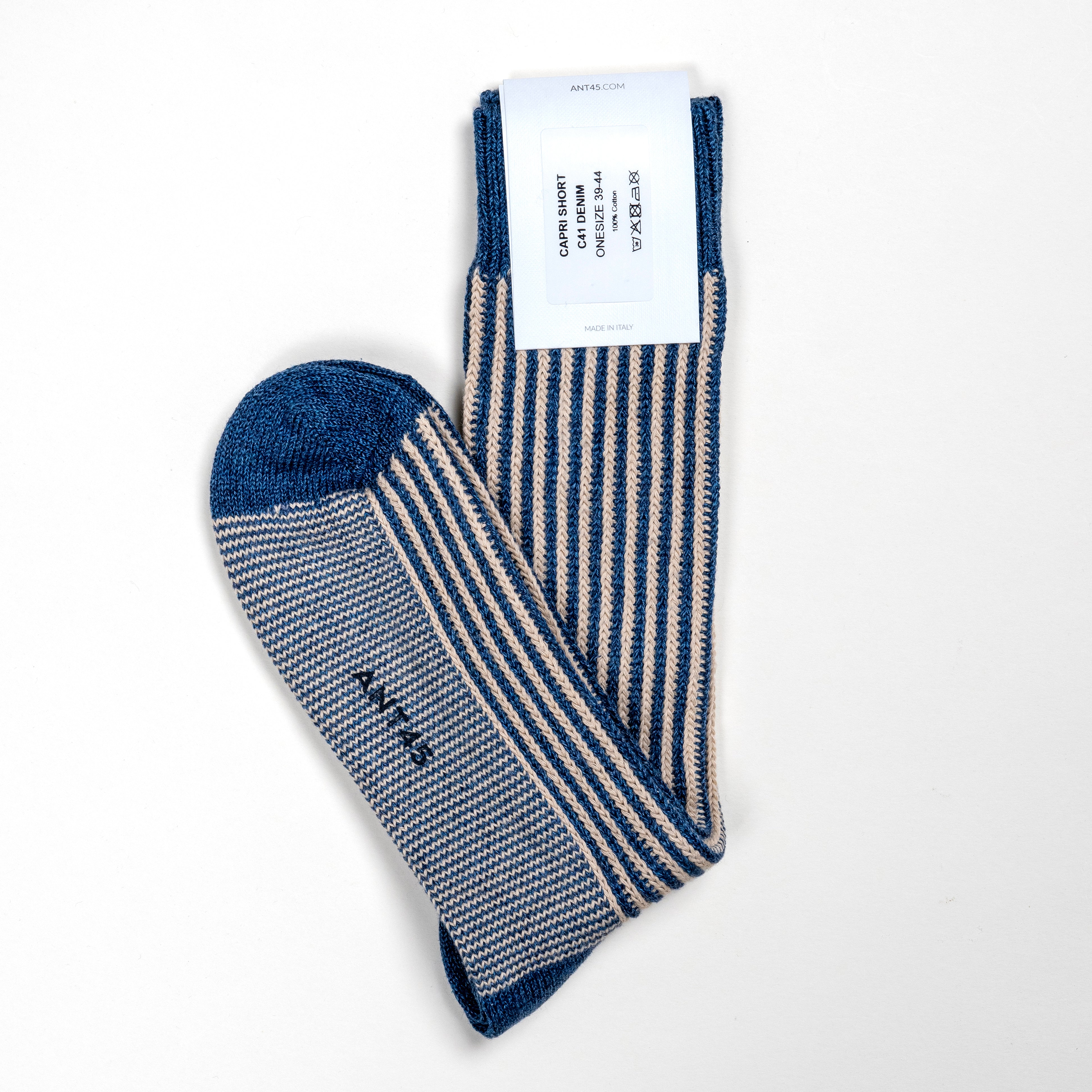 ANT45|Capri 條紋棉質中筒襪 (深藍)