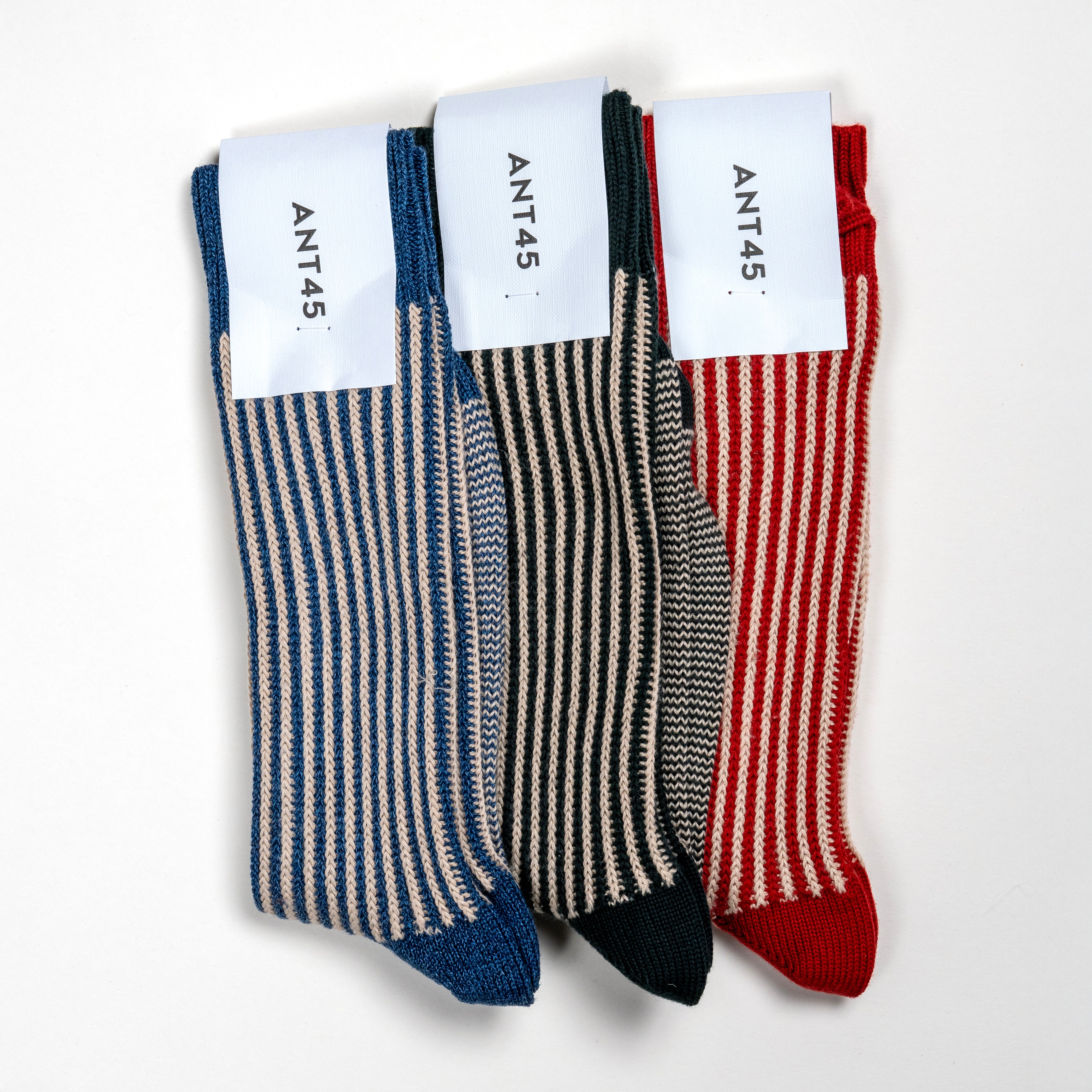 ANT45|Capri 條紋棉質中筒襪 (深綠)