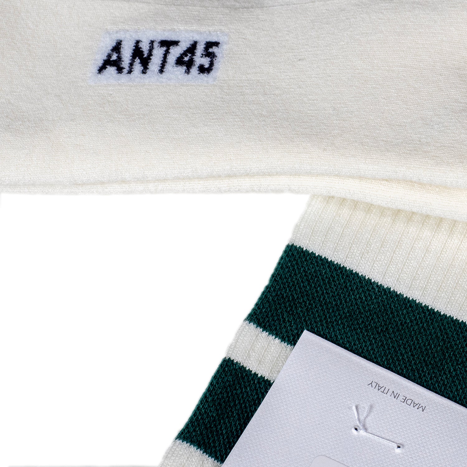 ANT45|Bernera 羅紋中筒襪 (深綠/米白)