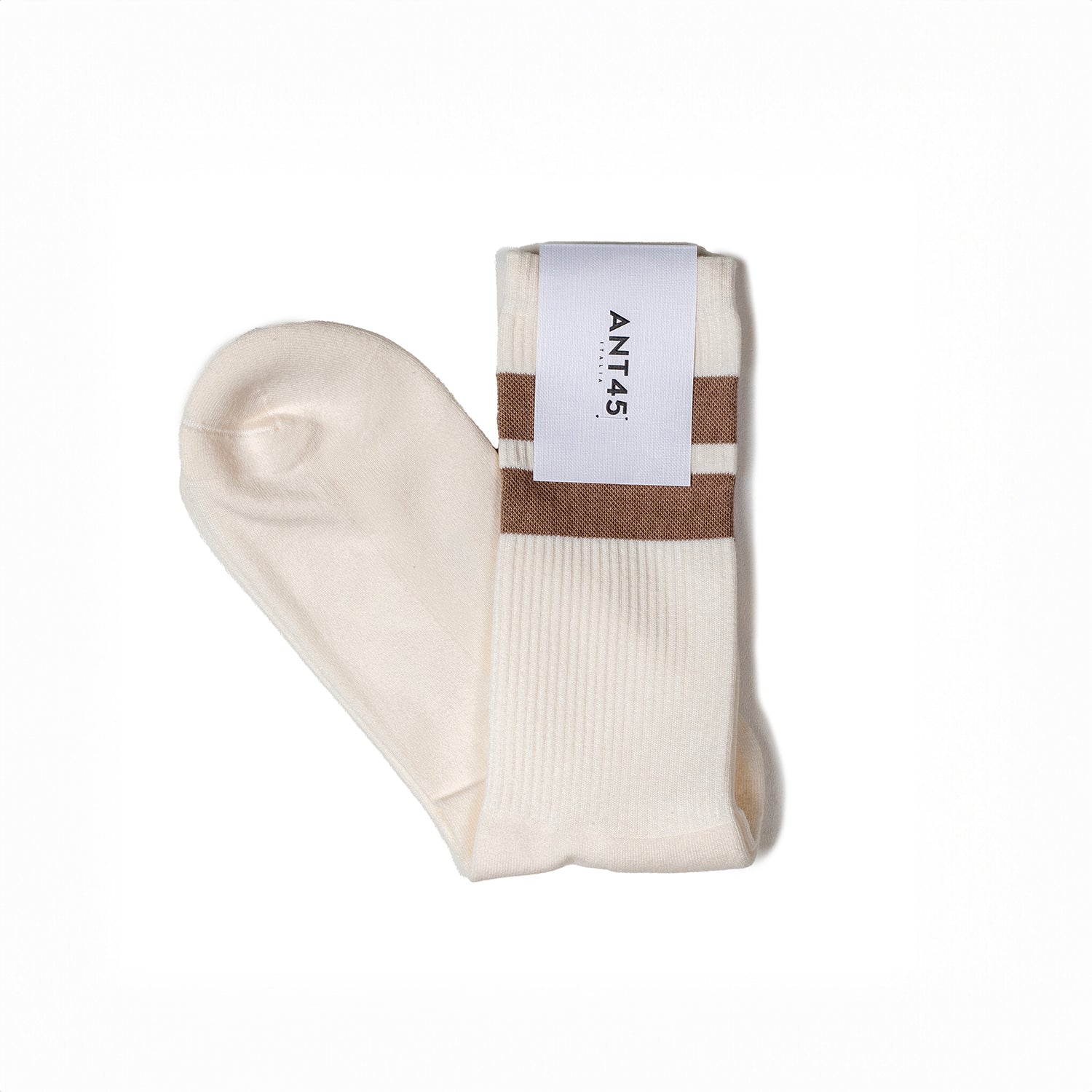 ANT45|Bernera 羅紋中筒襪 (卡其/米白)