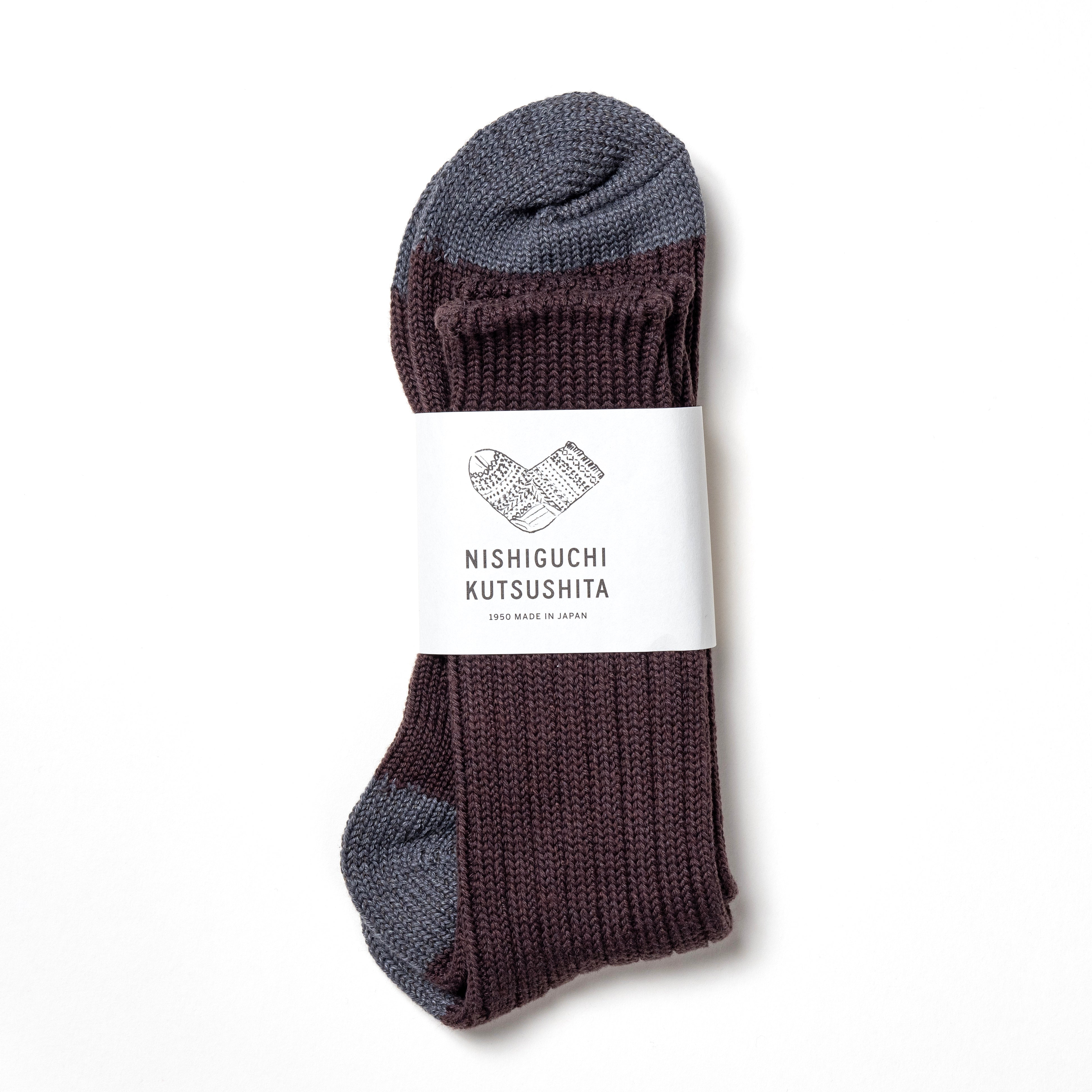 NISHIGUCHI KUTSUSHITA|奢華棉質羅紋襪 (深棕色)