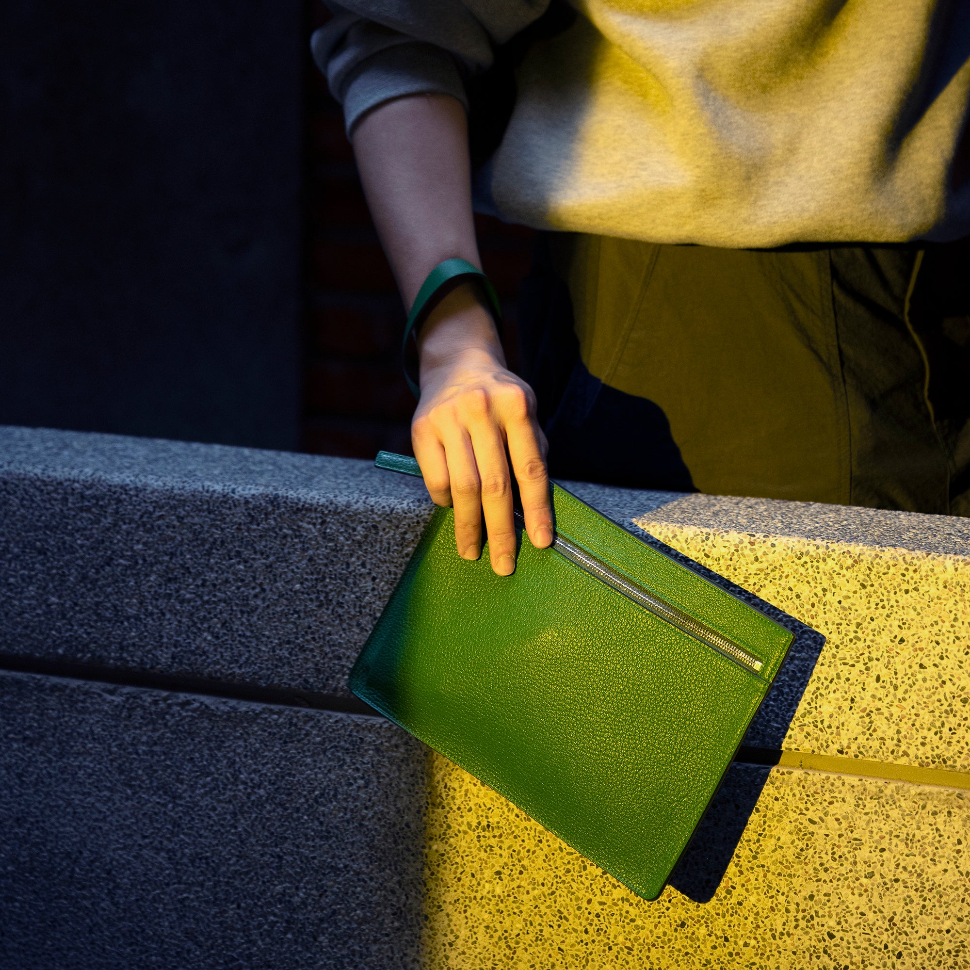 FUJITAKA｜Chevre 山羊皮革手拿/單肩兩用包 (綠)