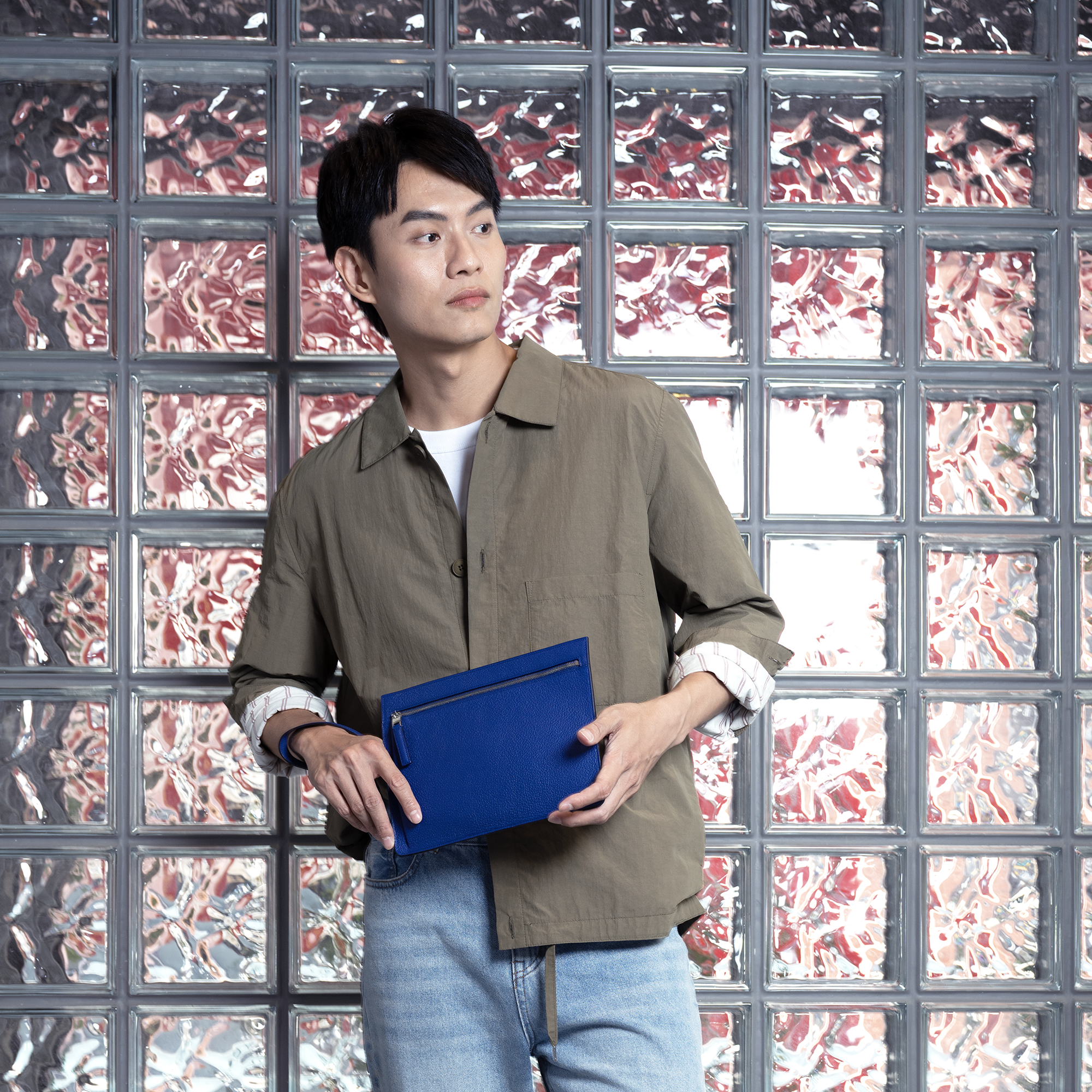 FUJITAKA｜Chevre 山羊皮革手拿/單肩兩用包 (藍)