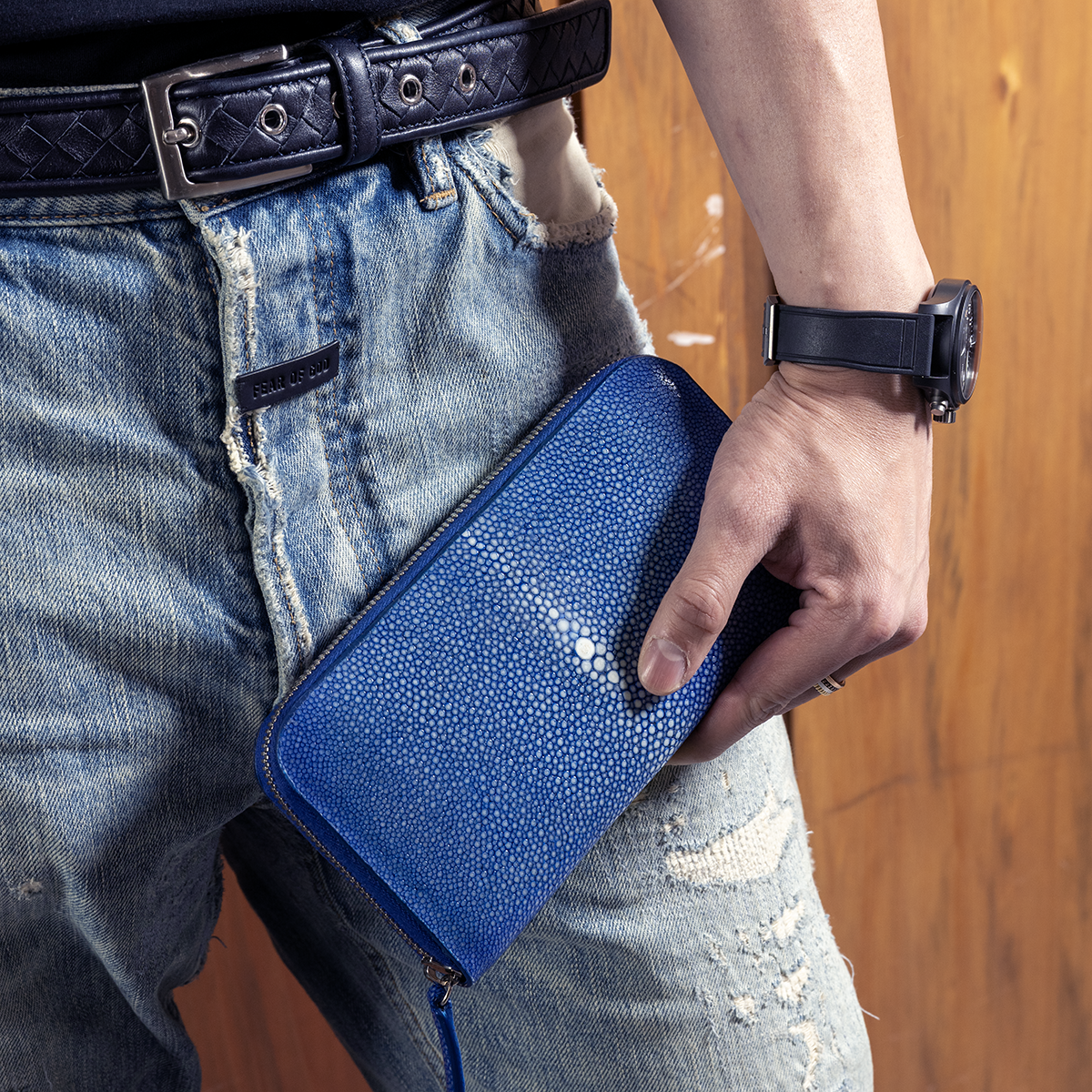 BIAGINI｜Oceano 皮革拉鍊長夾 (寶藍）