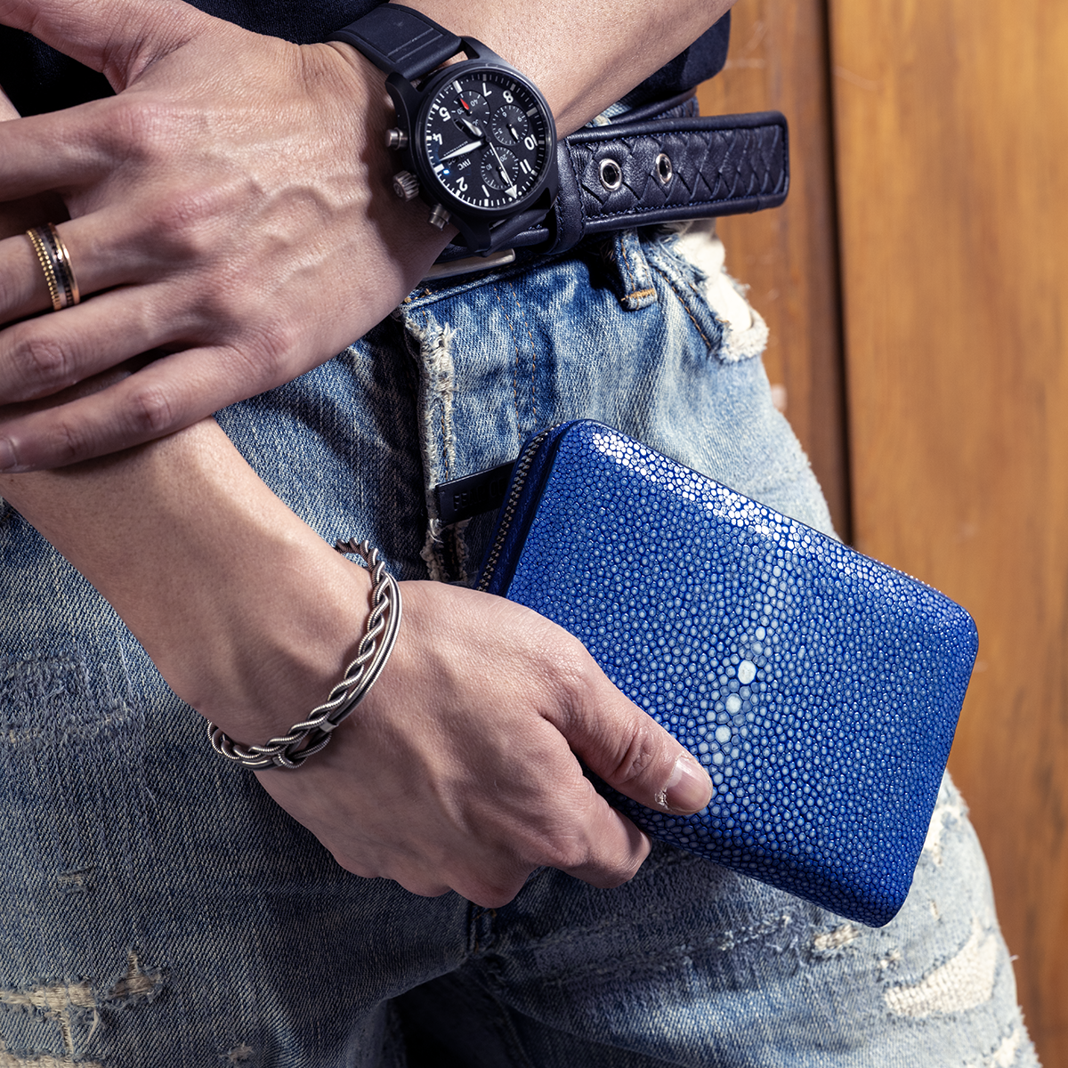 BIAGINI｜Oceano 皮革拉鍊中長夾 (寶藍)