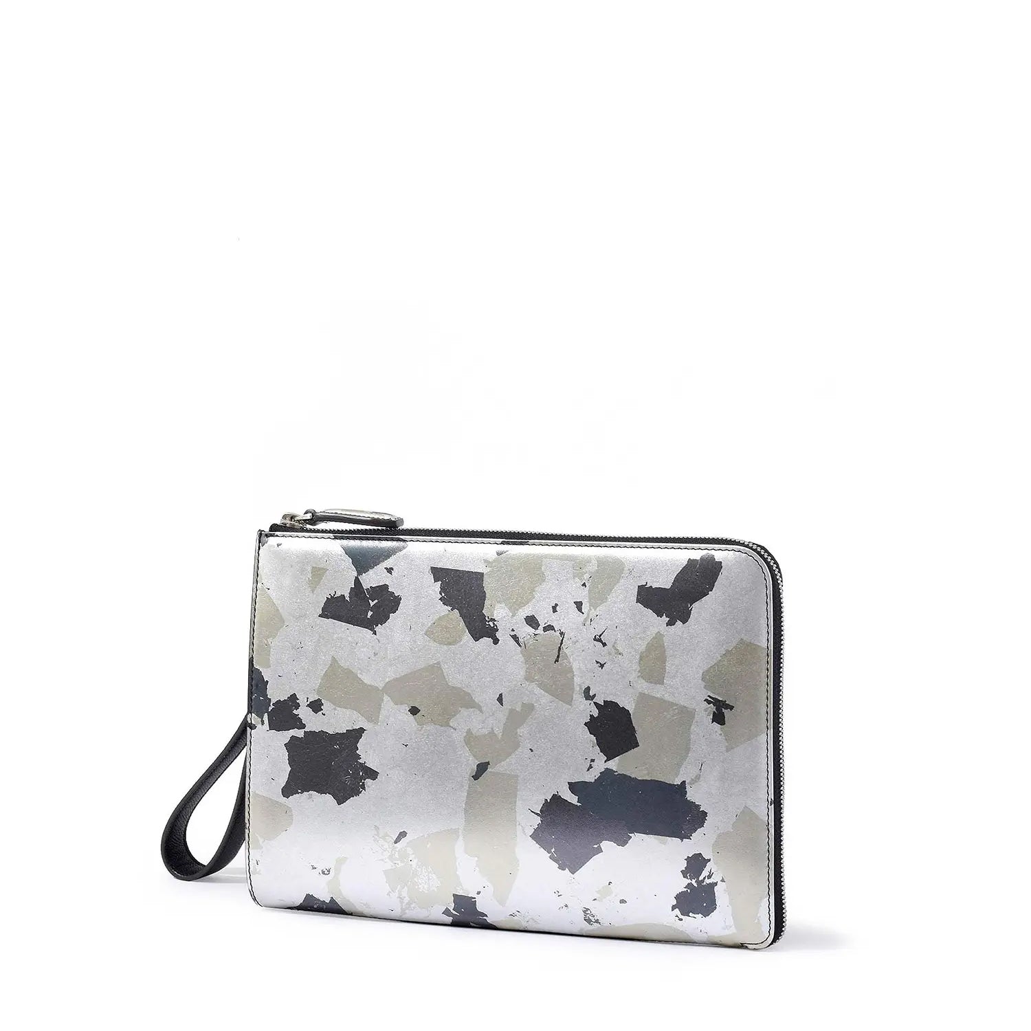 FUJITAKA｜ Haku B5 皮革手拿包 (銀/黑）