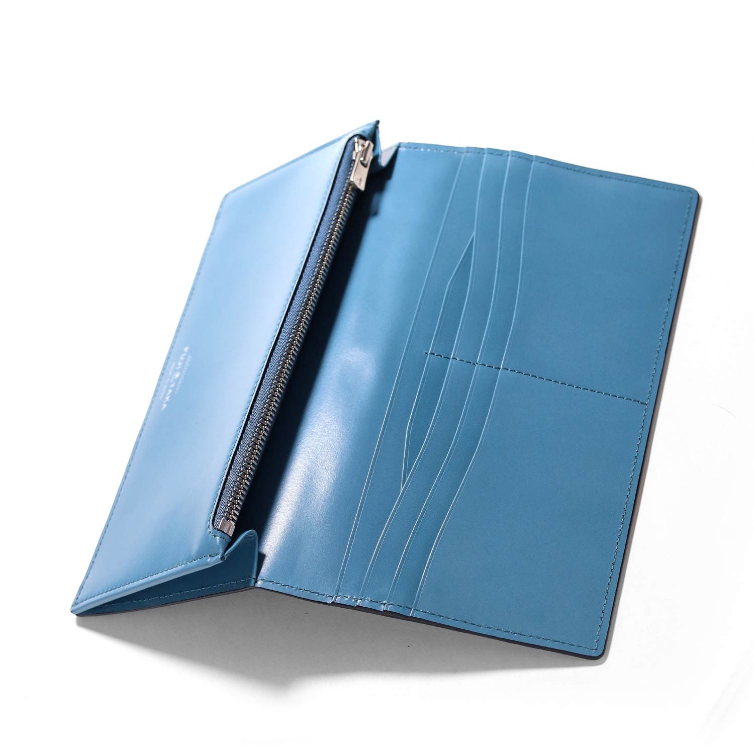 FUJITAKA｜Bubble Light 柔軟皮革長皮夾 (天空藍）