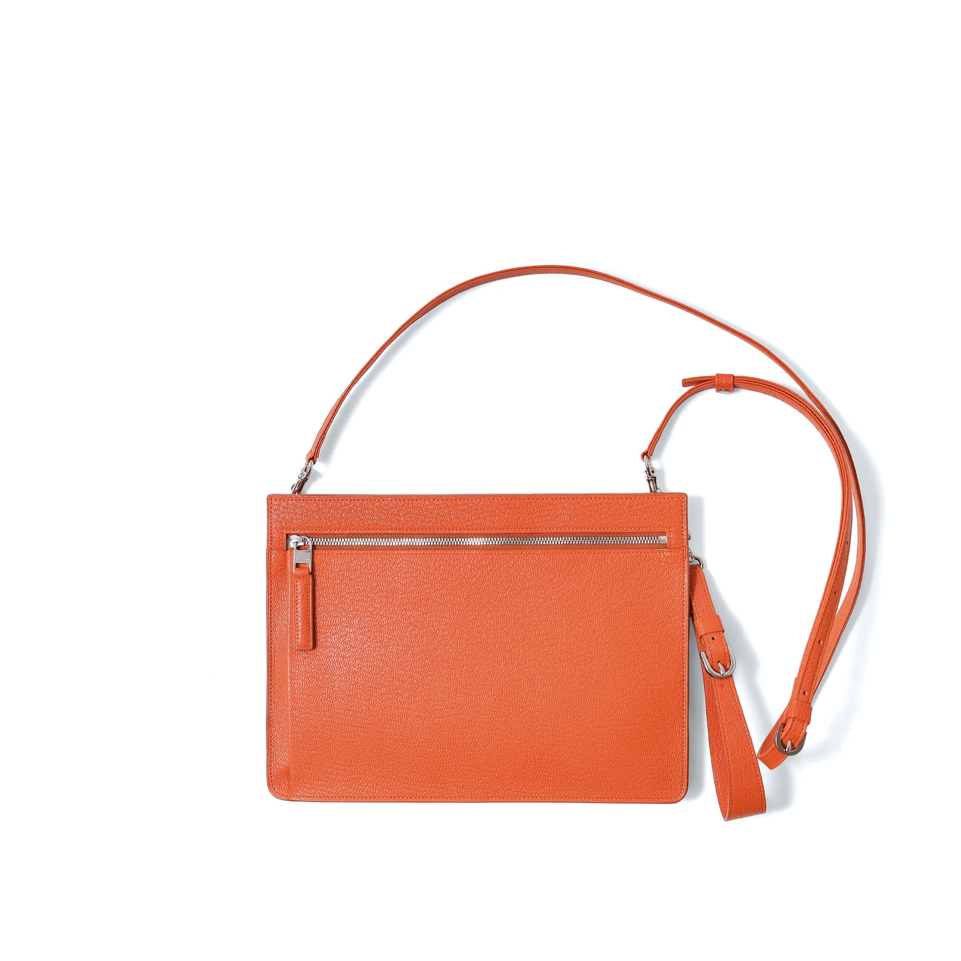 FUJITAKA｜Chevre 山羊皮革手拿/單肩兩用包 (橘)