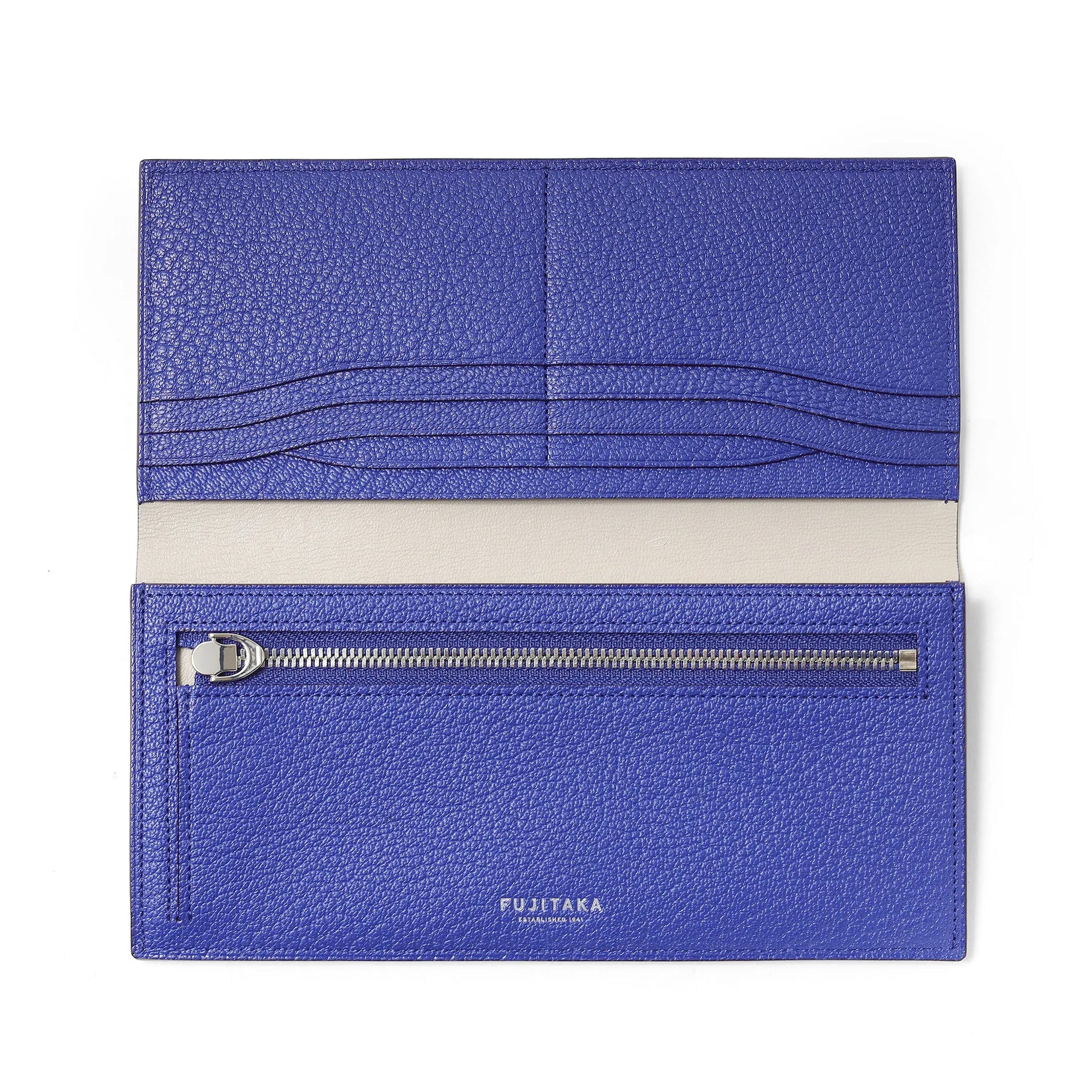 FUJITAKA｜Chèvre 山羊皮革翻蓋長夾 (藍)