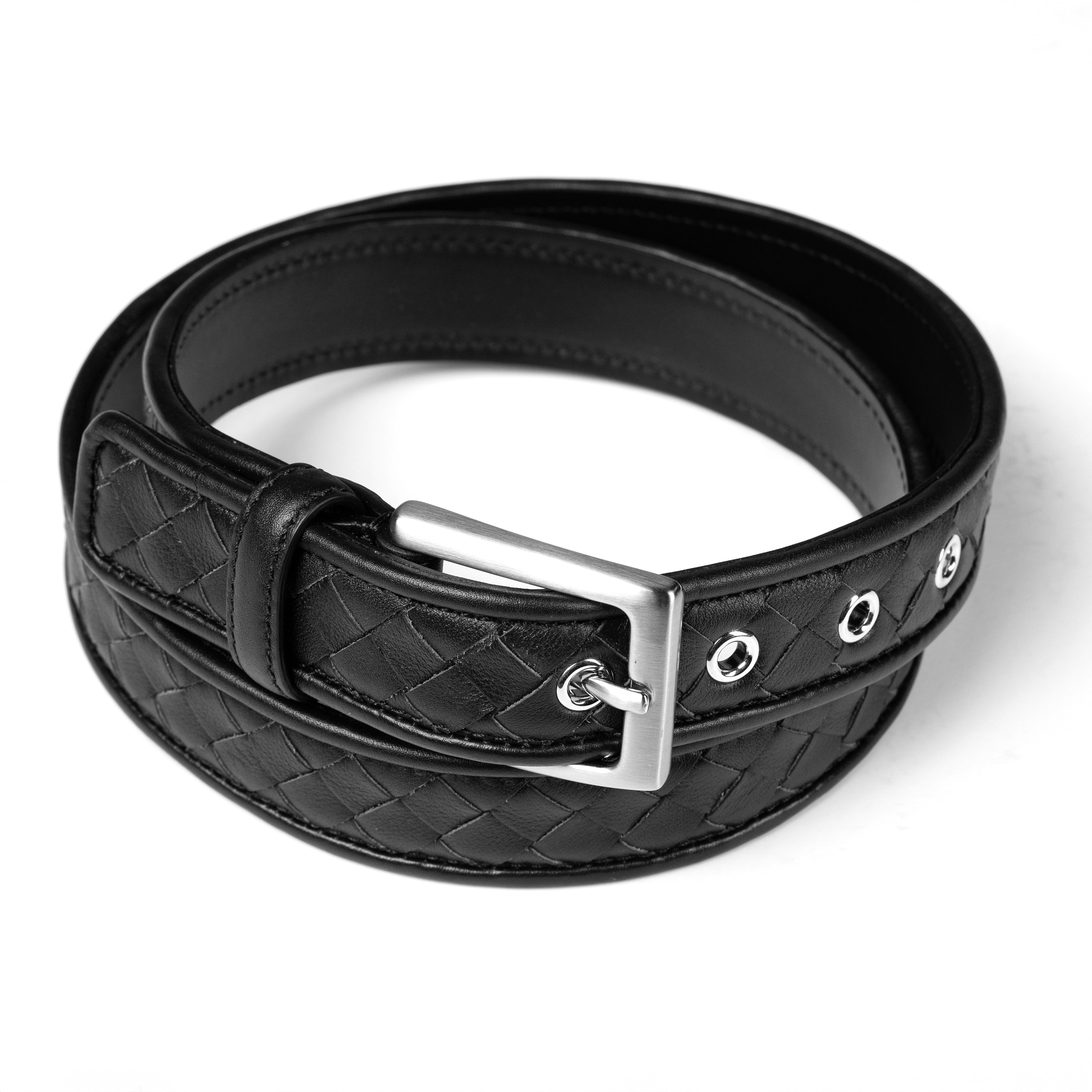 BIAGINI｜皮革編織皮帶 (黑)