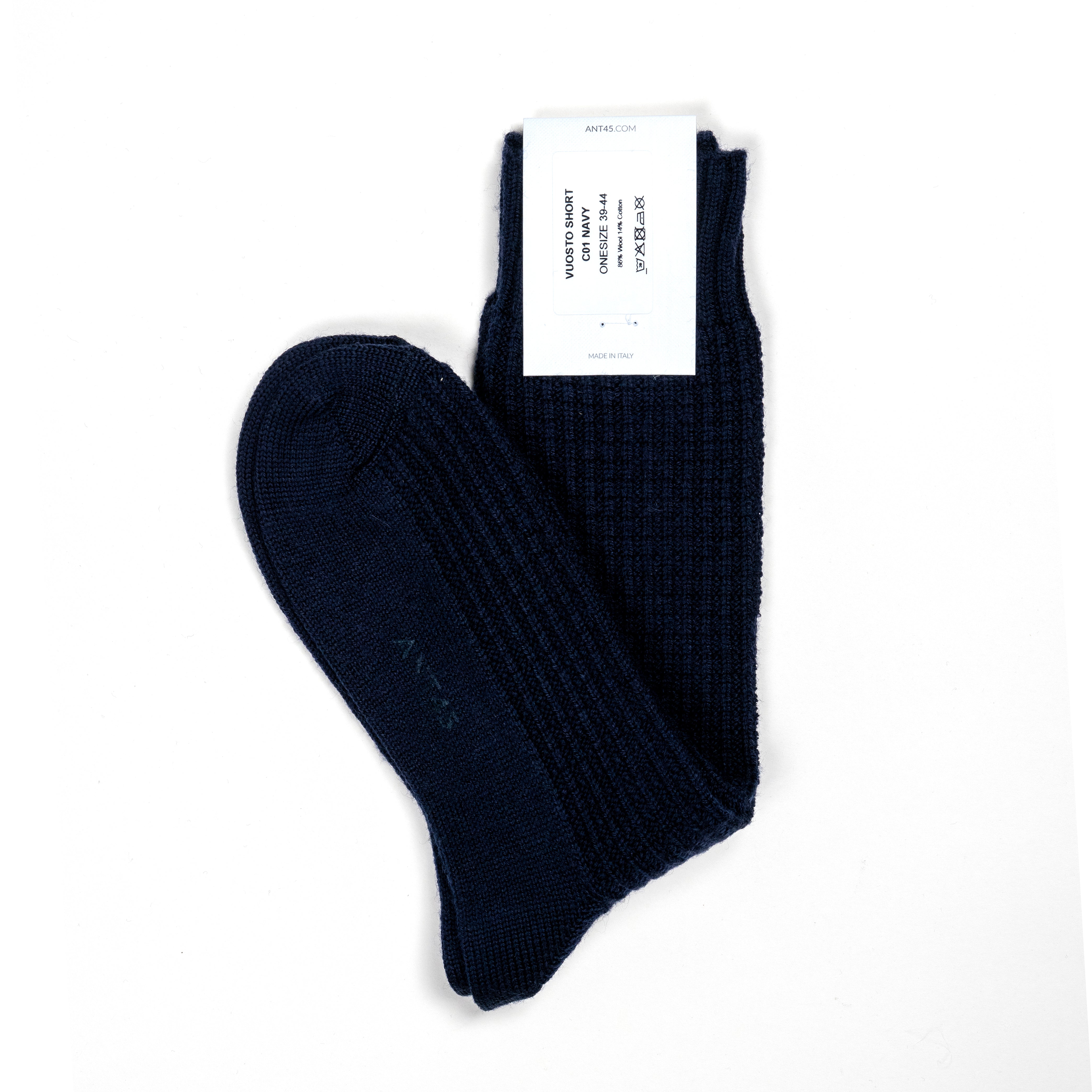 ANT45｜Vuotso 羊毛混紡鬆餅格中筒襪 (深藍)