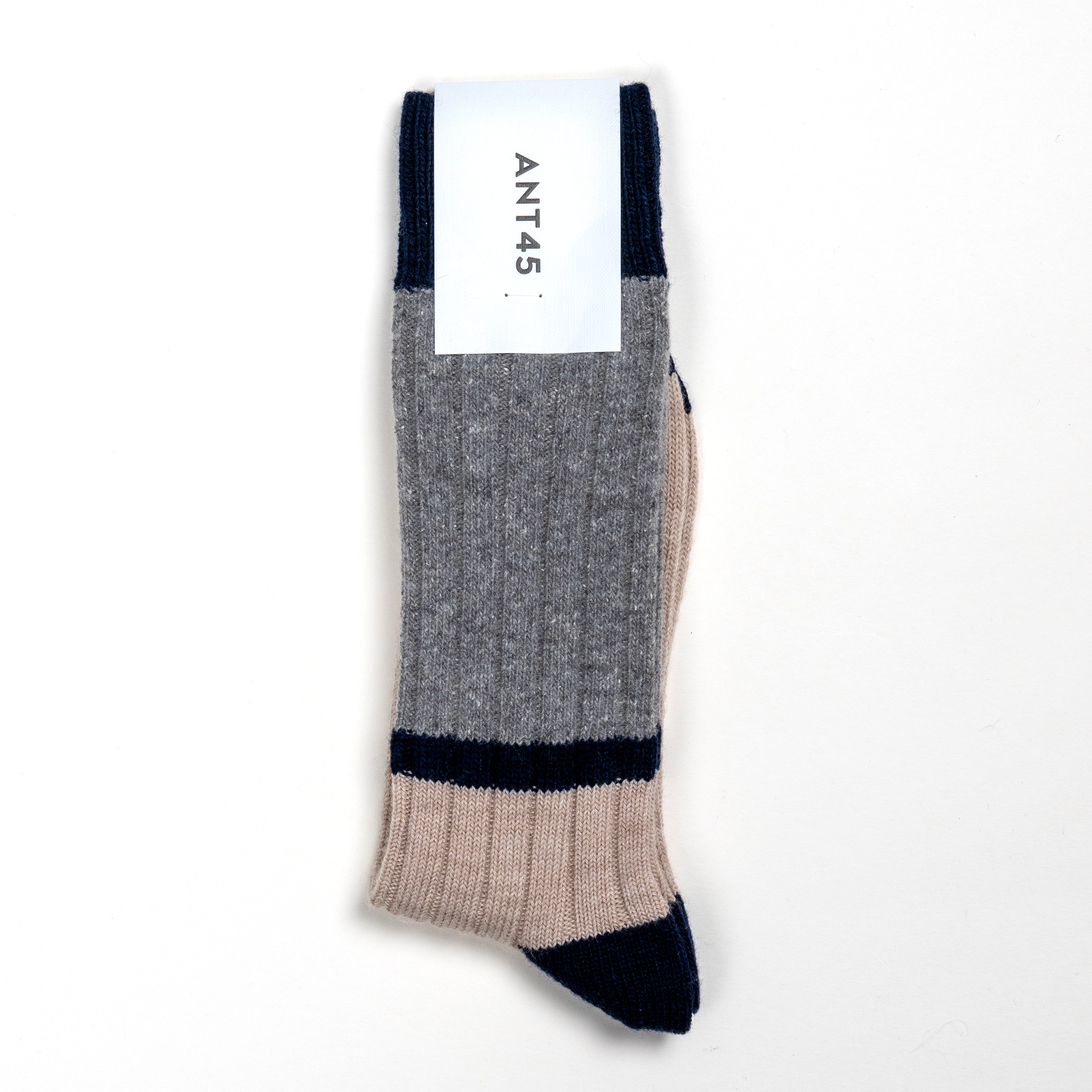 ANT45｜Ovre 雙色羊毛中筒襪 (卡其/灰)