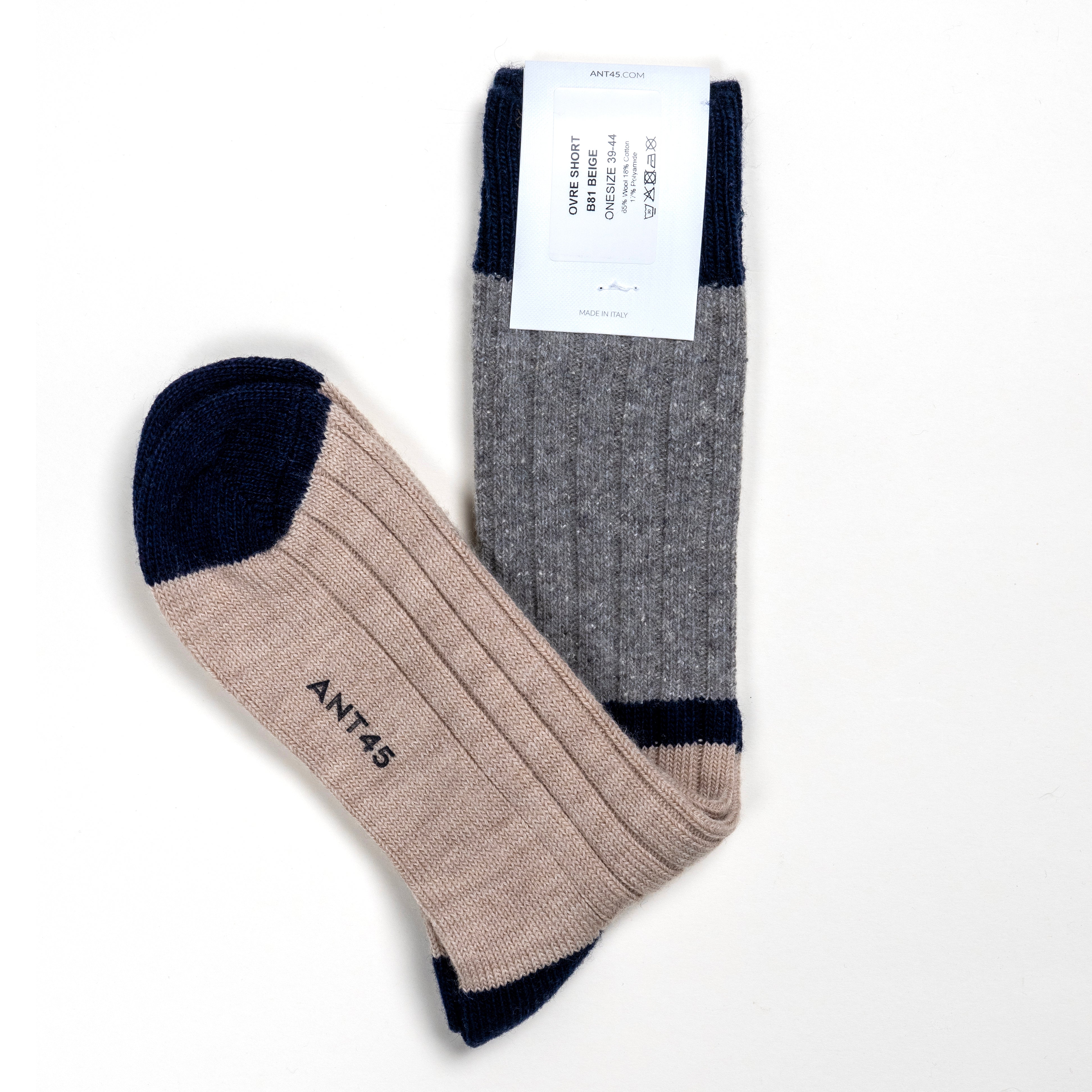 ANT45｜Ovre 雙色羊毛中筒襪 (卡其/灰)