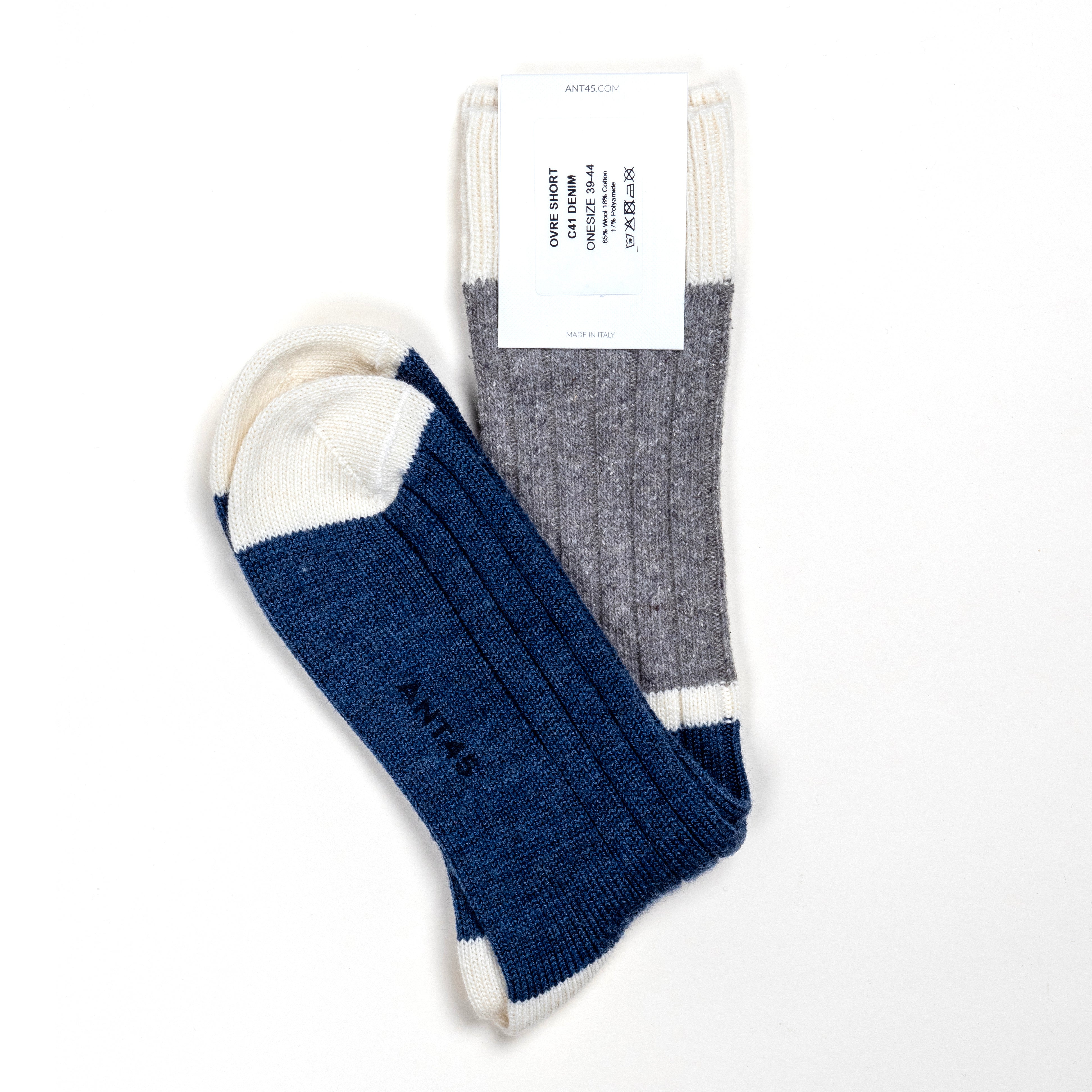 ANT45｜Ovre 雙色羊毛中筒襪 (深藍/灰)