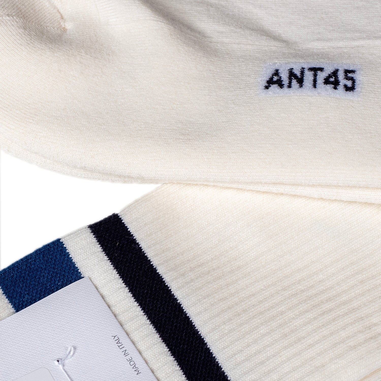 ANT45｜Idaho 羅紋中筒襪 (深藍/米白）