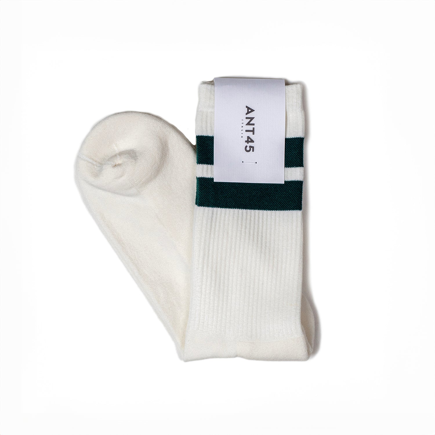 ANT45｜Bernera 羅紋中筒襪 (深綠/米白）