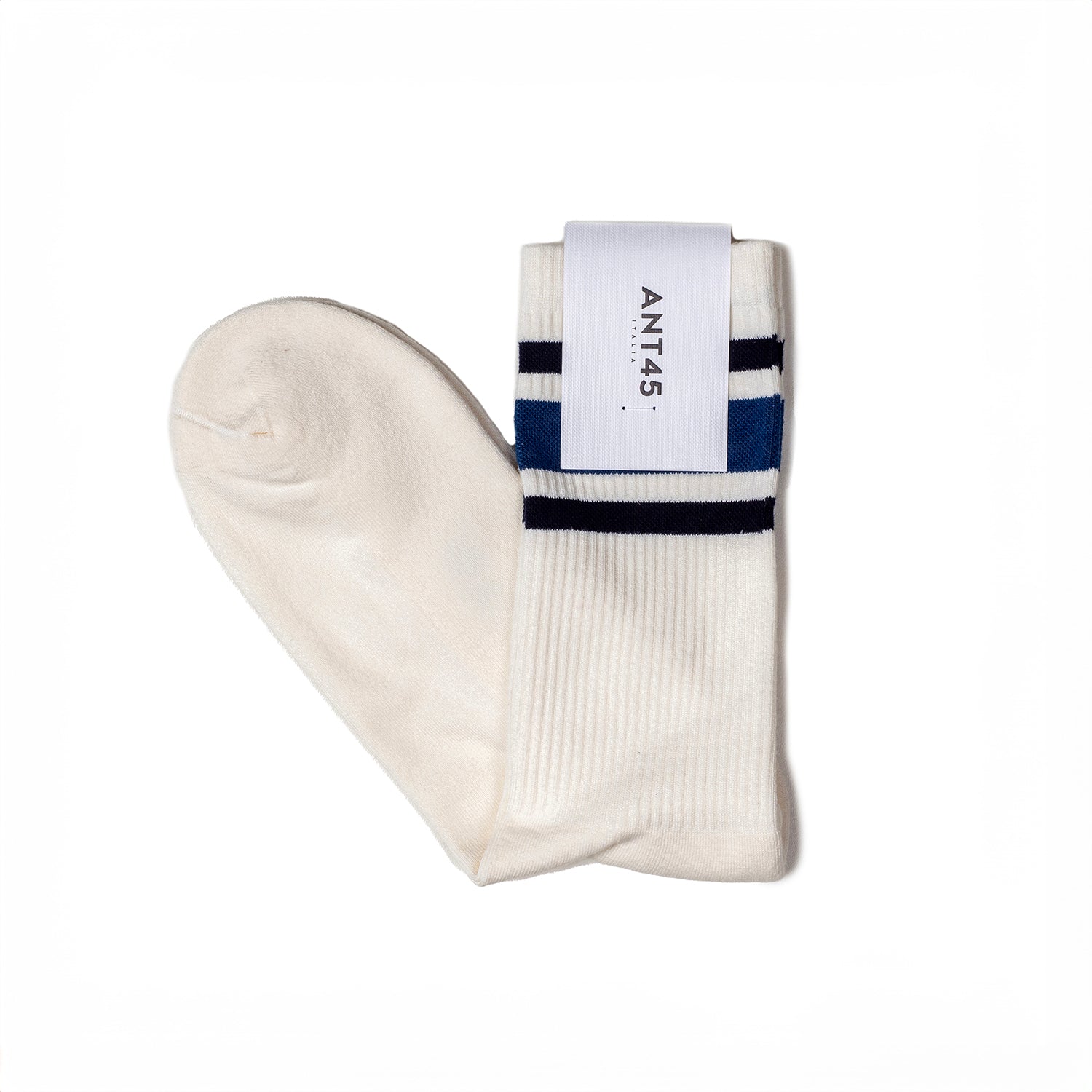 ANT45｜Idaho 羅紋中筒襪 (深藍/米白）