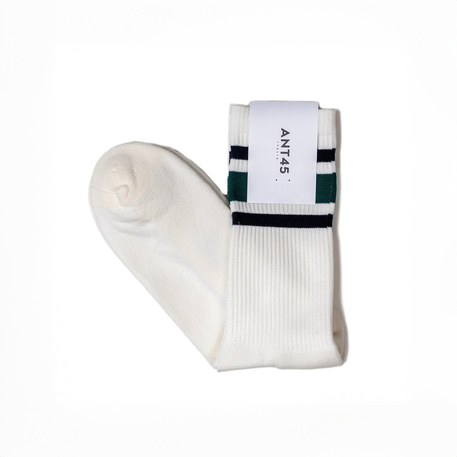 ANT45｜Idaho 羅紋中筒襪 (深綠/米白）