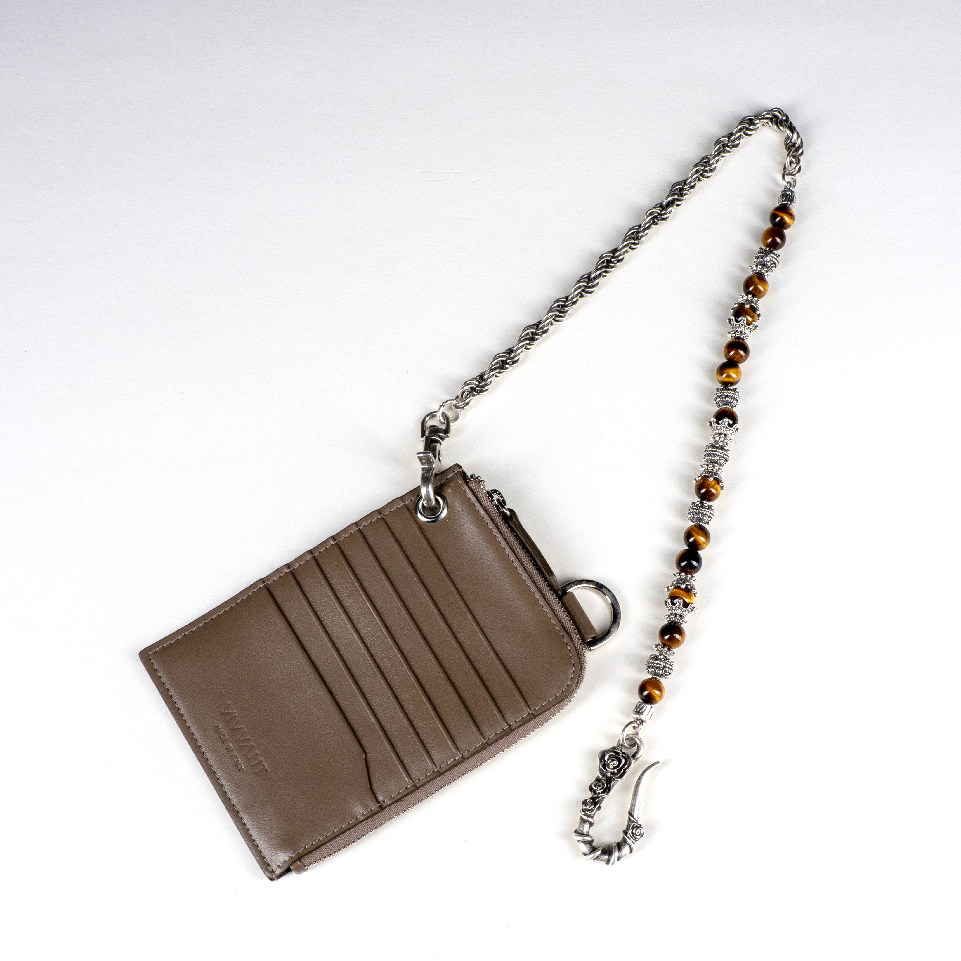 COMPTOIR REMIX｜VIVVANT 皮革肩揹式卡夾 X MANCINO 礦石褲鍊 (卡其)