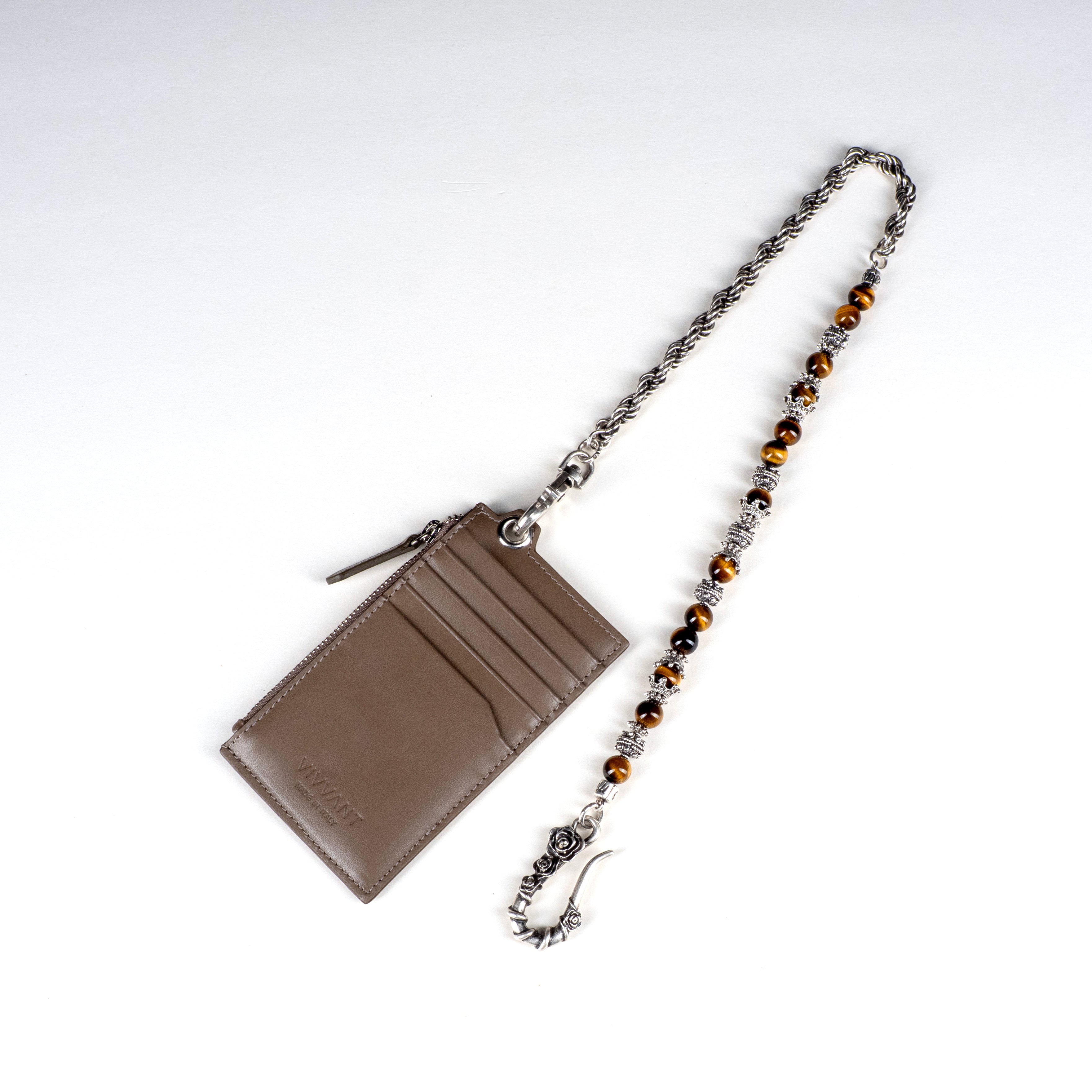 COMPTOIR REMIX｜VIVVANT 皮革小卡夾 X MANCINO 礦石褲鍊 (卡其)