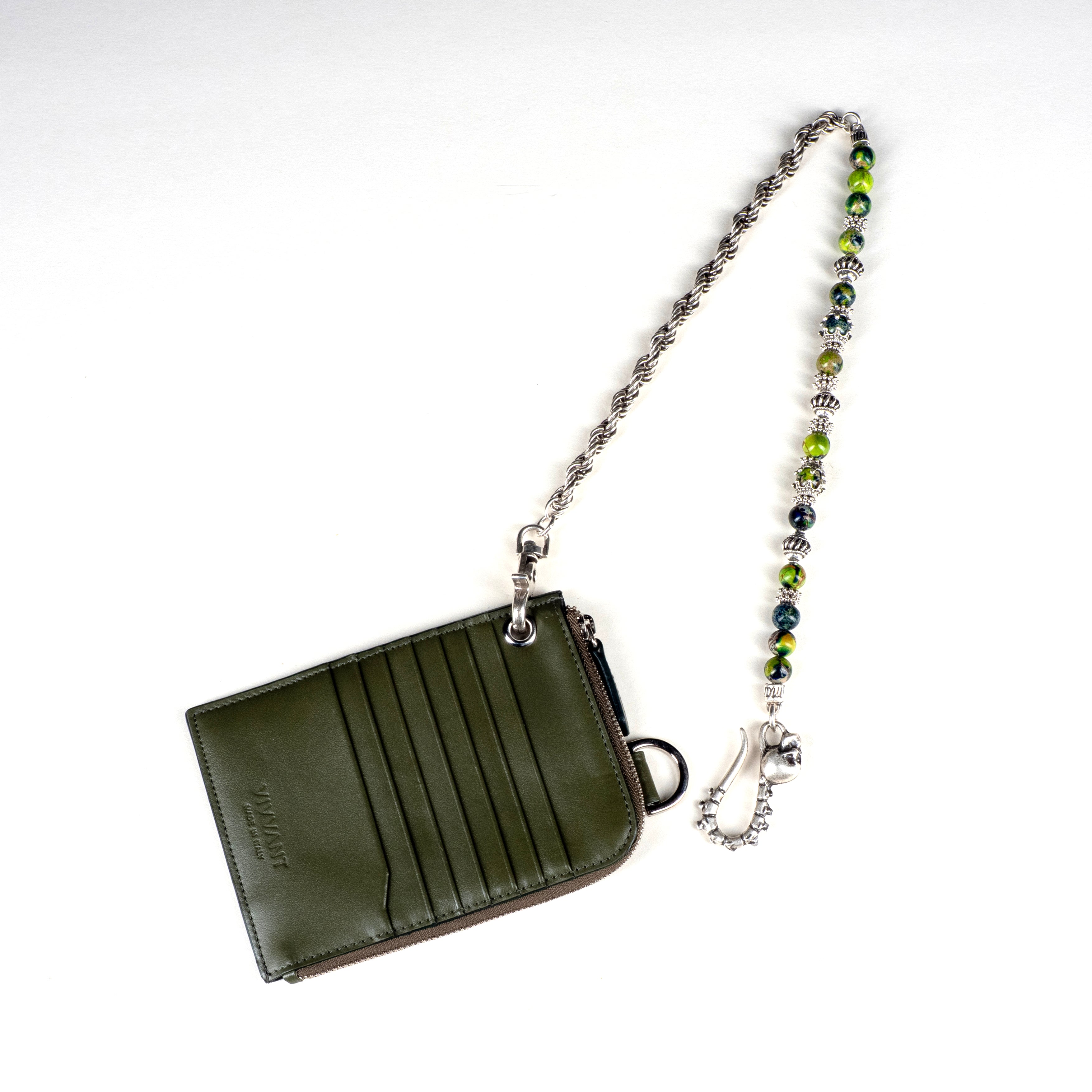 COMPTOIR REMIX｜VIVVANT 皮革肩揹式卡夾 X MANCINO 礦石褲鍊 (綠)