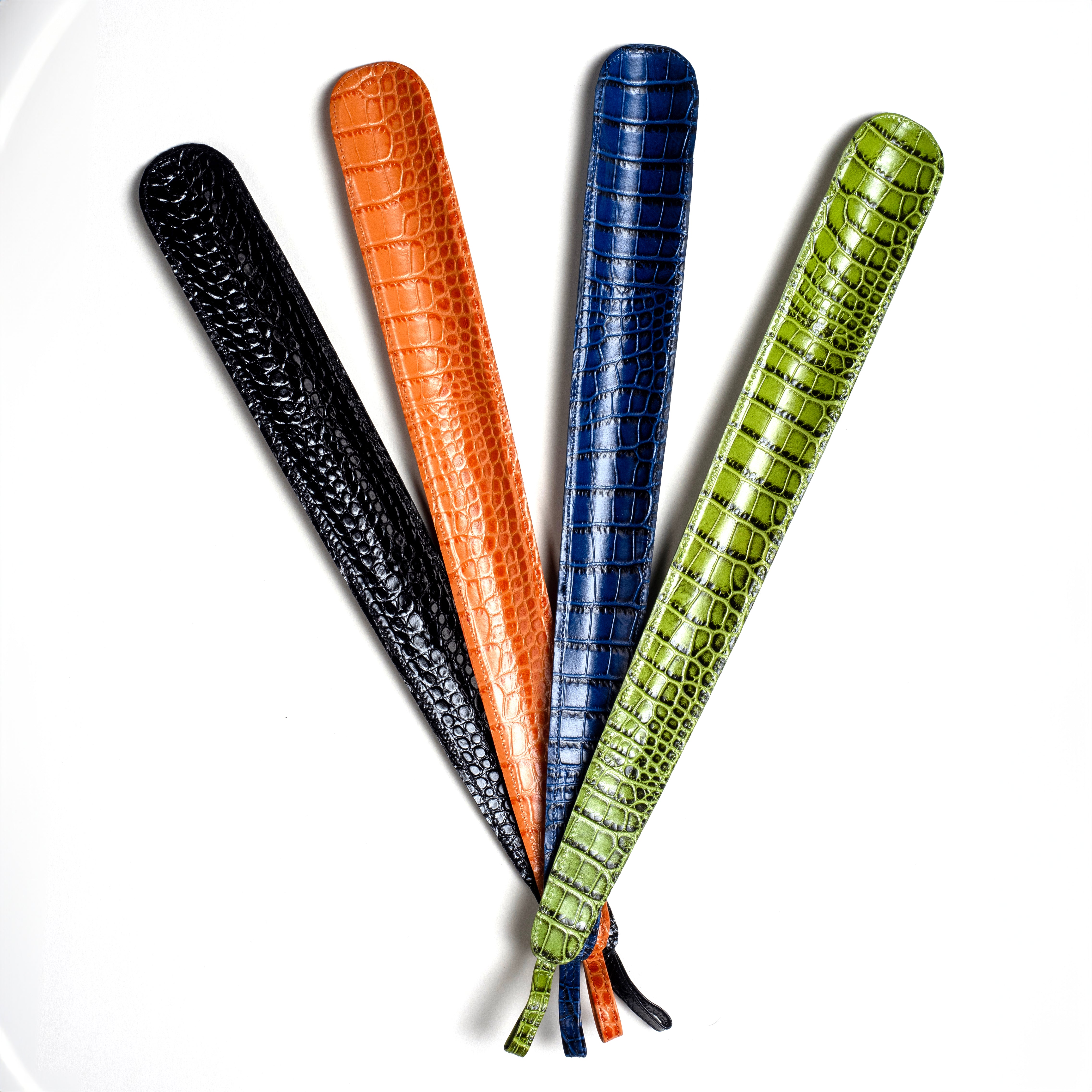 Utile4｜鱷魚壓紋皮革長鞋把 (藍色）