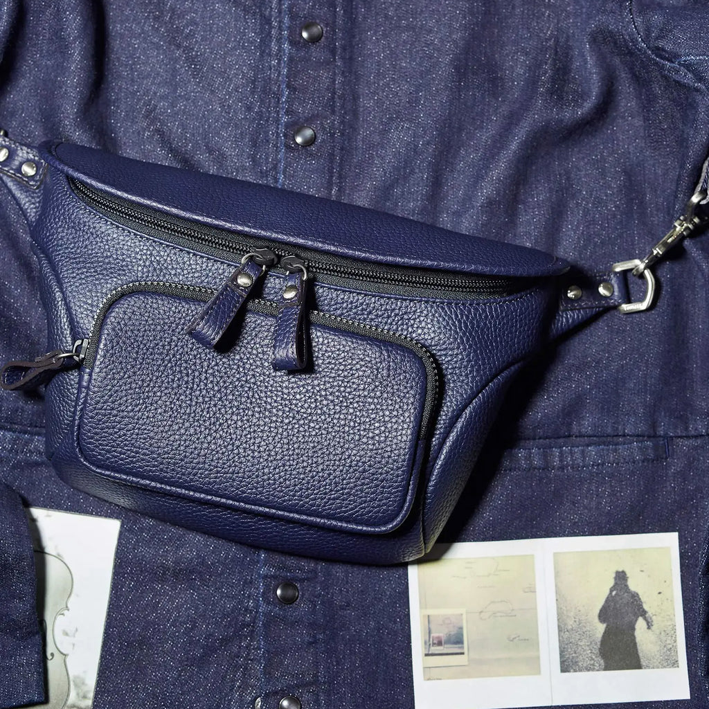 FUJITAKA｜瀨尾浩司 旅行皮革腰包 (深藍)